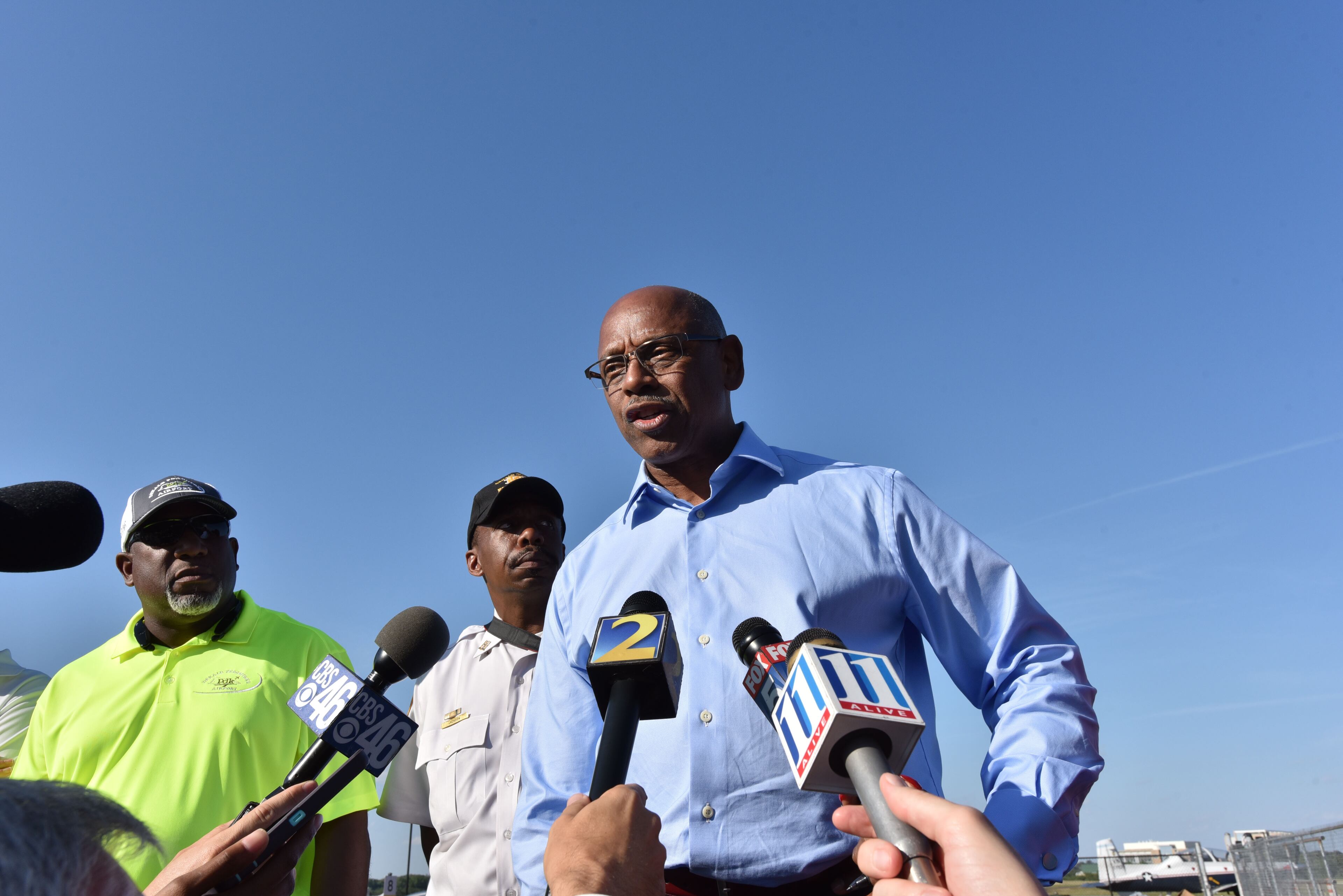 DeKalb Public Safety Cedric Alexander speaks to members of the press at the Peachtree-DeKalb Airport on Saturday afternoon, May 14, 2016. The pilot of a plane was killed Saturday afternoon when it crashed during an air show at Peachtree-DeKalb Airport, officials said. The crash occurred near the end of the Good Neighbor Day Air Show and Open House at PDK, about 4:49 p.m. The pilot was from the Augusta area, airport director Mario Evans said Saturday at a media briefing. The pilot's identity was not released, pending notification of next of kin. HYOSUB SHIN / HSHIN@AJC.COM