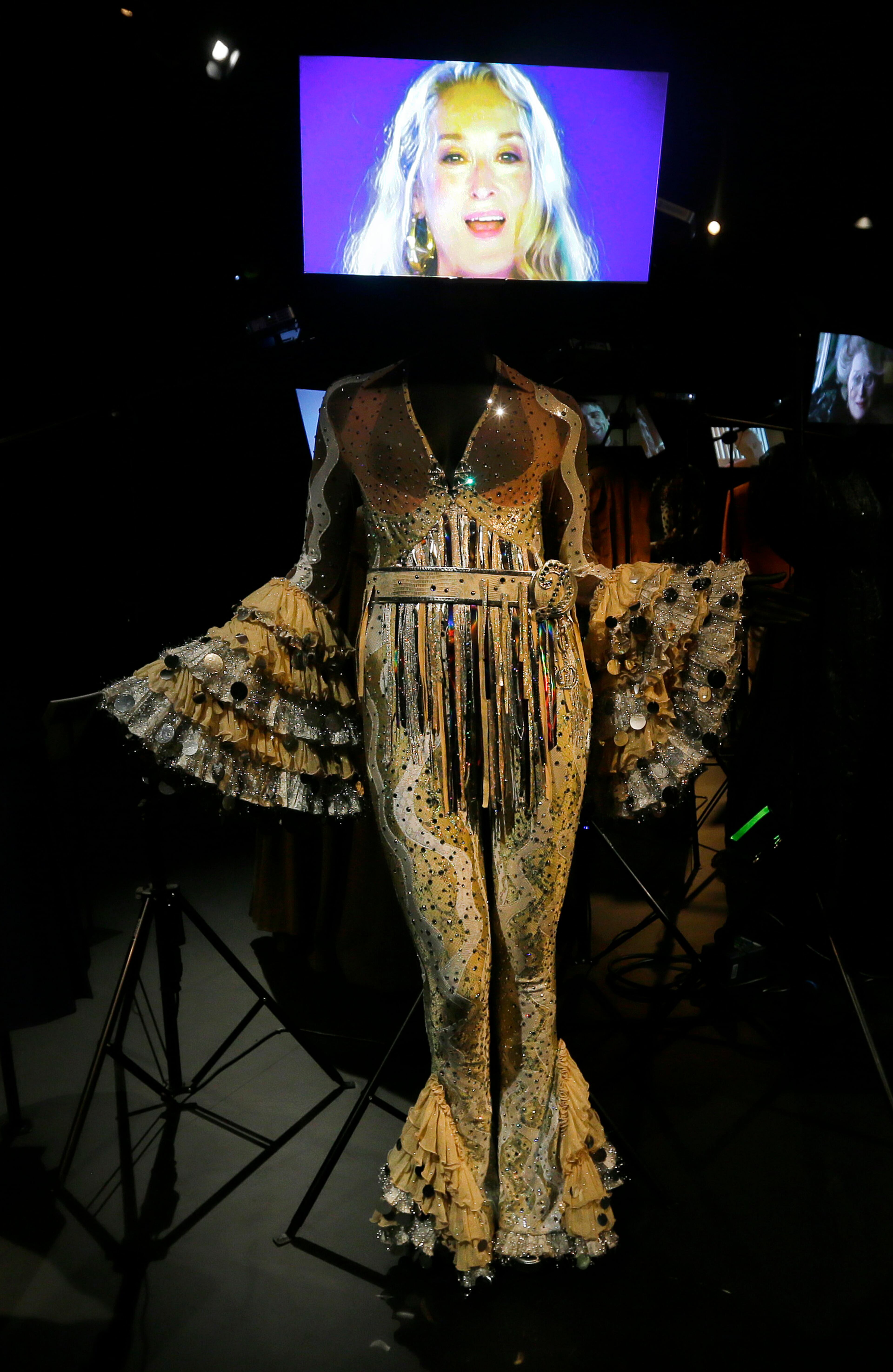 A costume designed by Ann Roth and used in the 2008 film Mamma Mia for the character Donna played by Meryl Streep. The show at the Victoria and Albert Museum showcases more than one hundred movie costumes from a century of film-making. The exhibition opens to the public on Oct. 20, 2012 and run till 27 Jan. 2013.