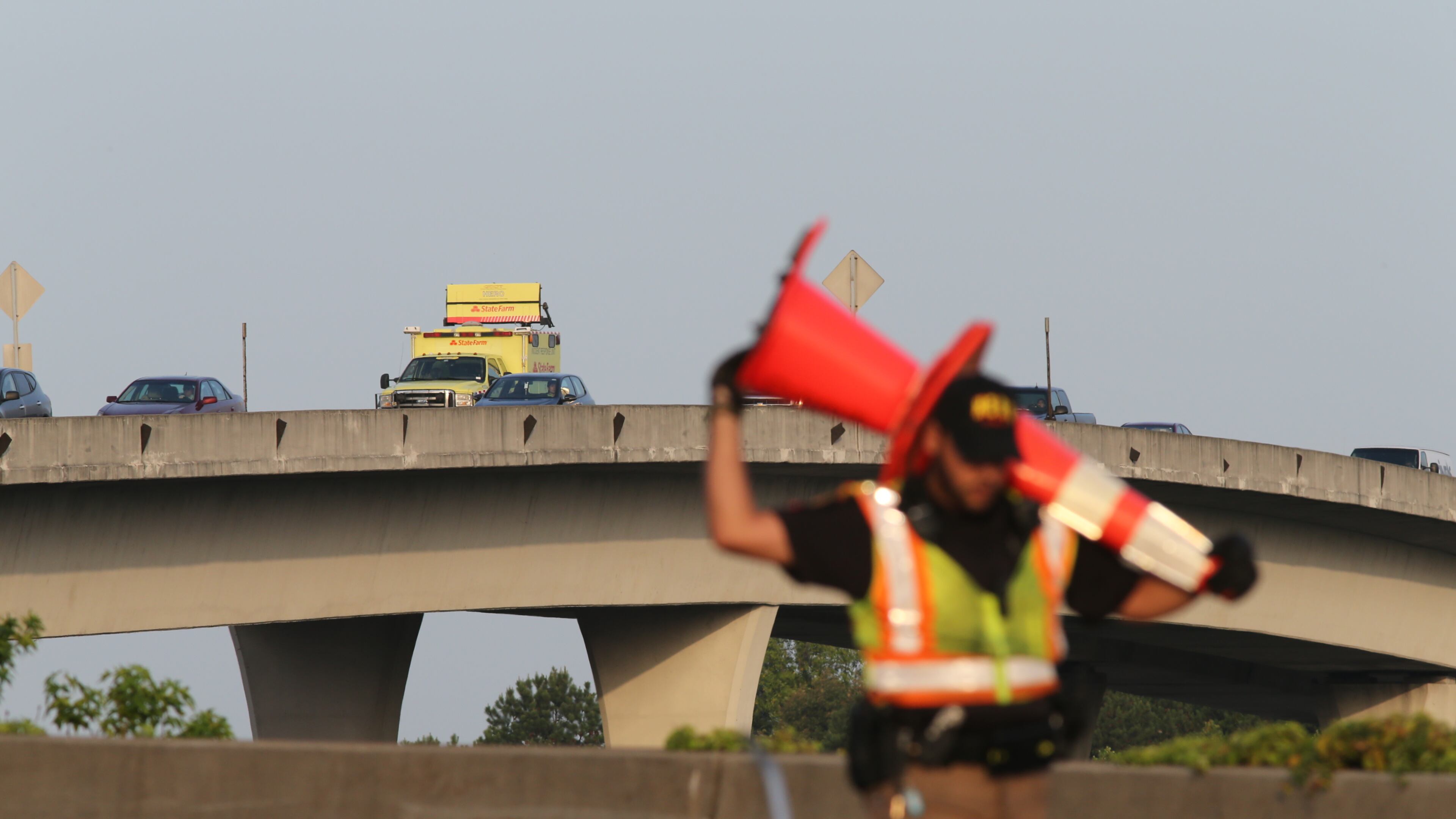 File photo of a worker at Spaghetti Junction.