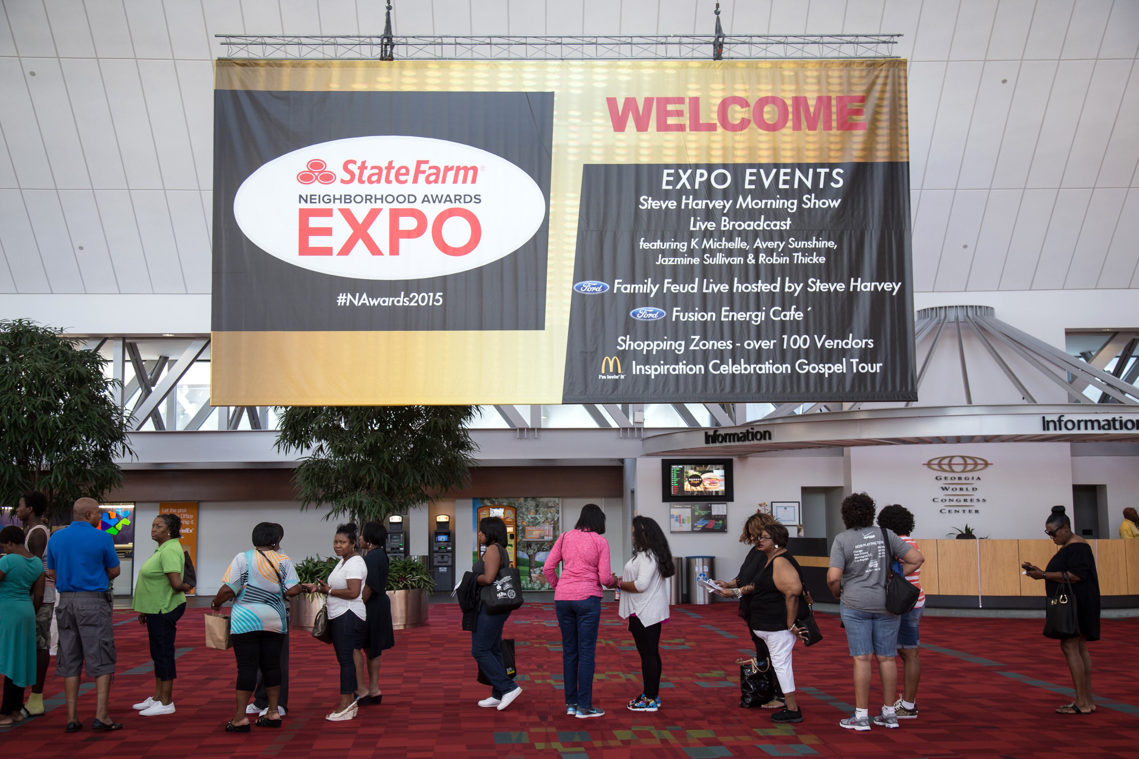 Long lines form before the doors open at the State Farm Neighborhood Awards Expo, at the world Congress Center in Atlanta Georgia Saturday, August 8, 2015. STEVE SCHAEFER / SPECIAL TO THE AJC