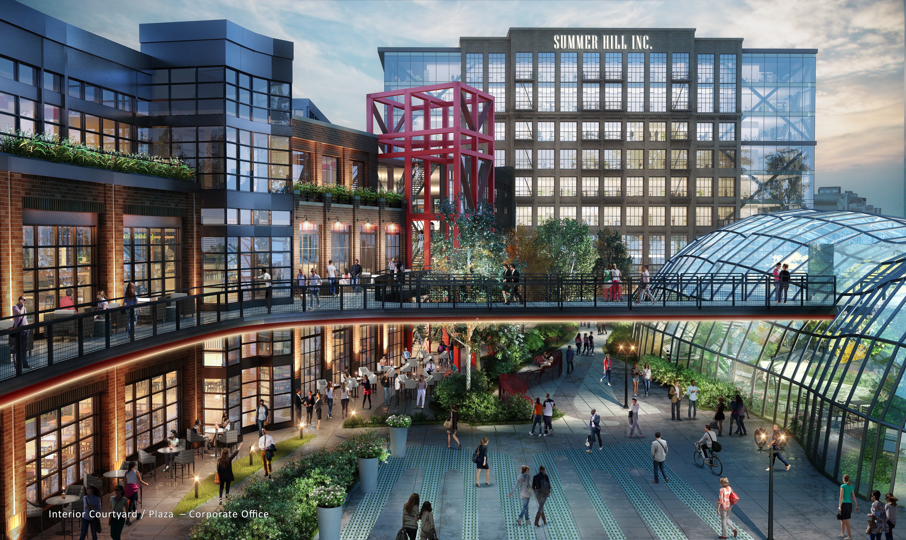 An internal courtyard within the commercial development planned by development team Carter and Oakwood Development outside Turner Field