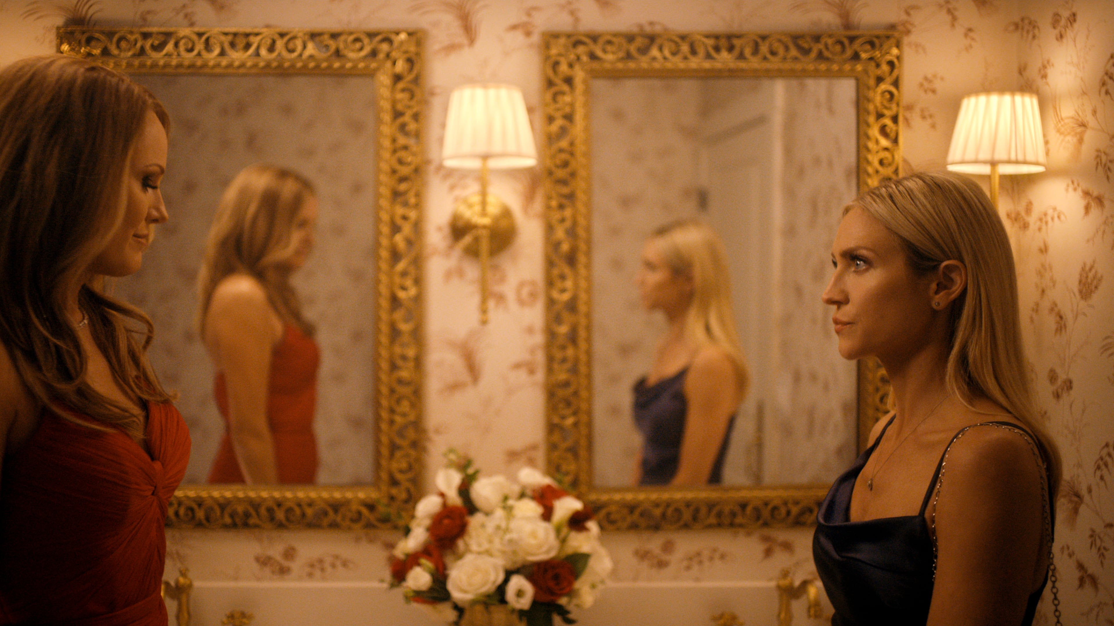 Malin Akerman (left) as Margo and Brittany Snow as Sophie in a Season 2 episode of "The Hunting Wives." (Courtesy of Netflix)
