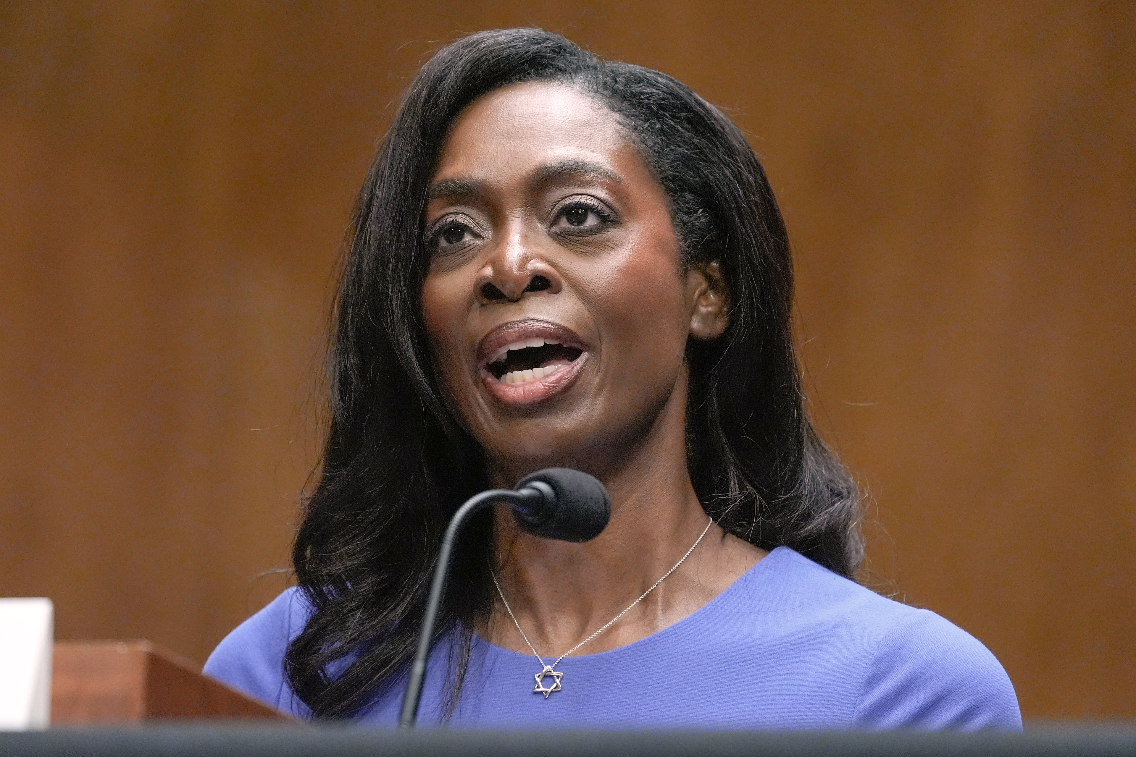 Erica Schwartz testifies during a Senate Health Education Labor and Pensions committee confirmation hearing to be the director of the Centers for Disease Control and Prevention on Capitol Hill. (Mariam Zuhaib/AP)