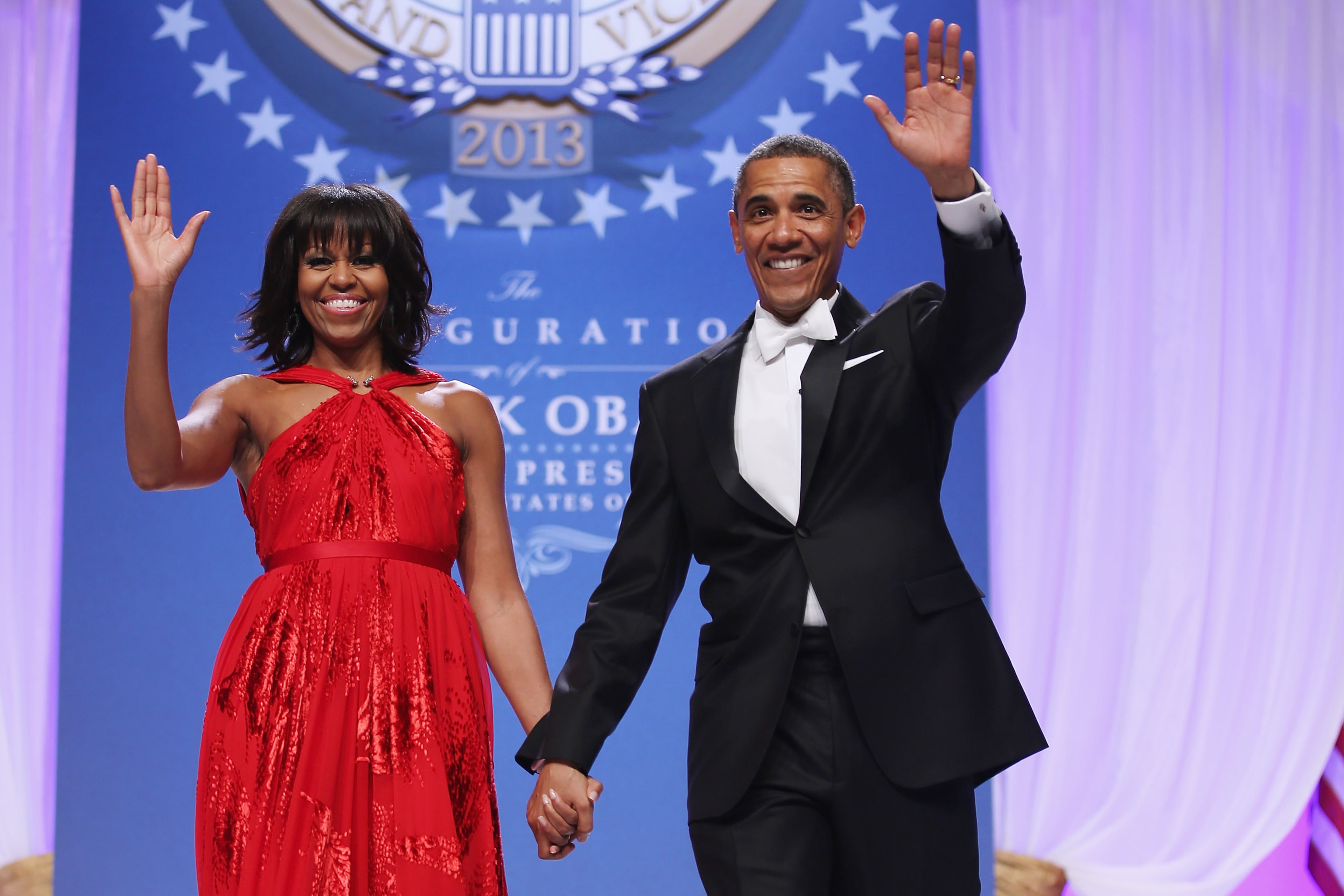 U.S. President Barack Obama and first lady Michelle Obama arrive for the Comander-in-Chief's Inaugural Ball at the Walter Washington Convention Center January 21, 2013 in Washington, DC. Obama was sworn-in for his second term of office earlier in the day. (Photo by Chip Somodevilla/Getty Images)