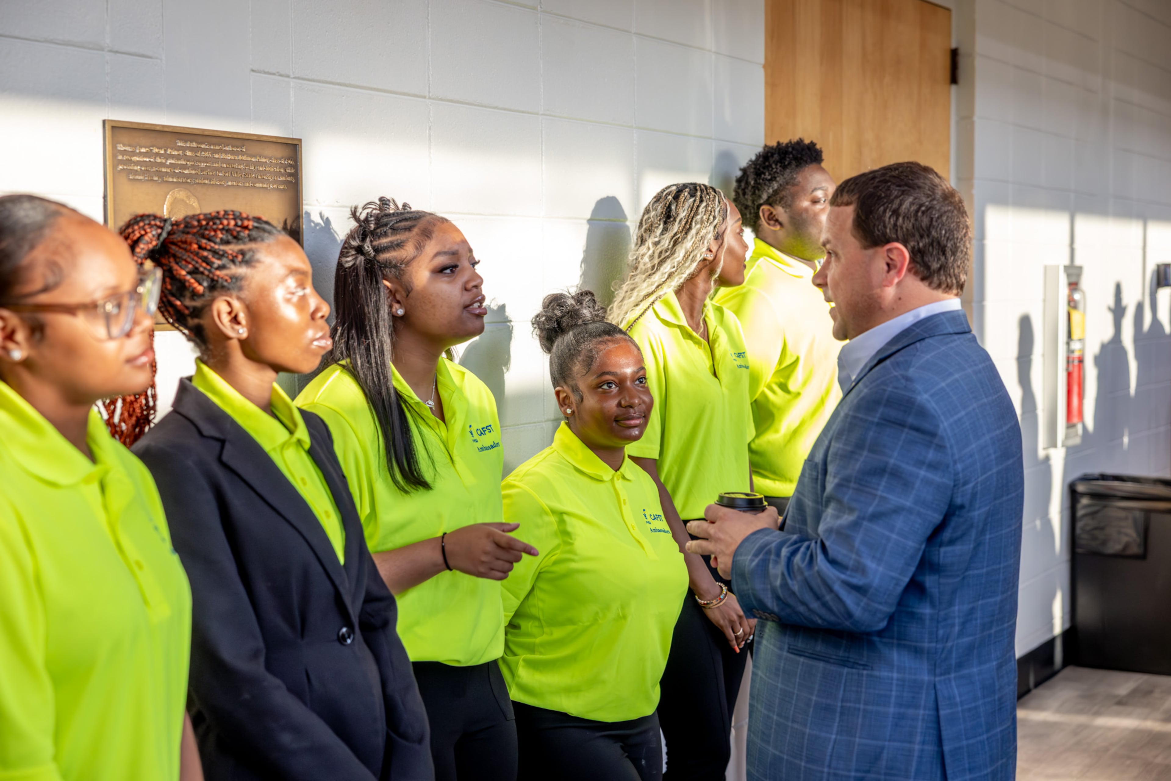 Georgia Agriculture Commissioner Tyler Harper chats with Fort Valley State University students during the annual Ham & Eggs legislative breakfast on April 9, 2026. (Photo courtesy of Rebecca Evans/Fort Valley State University)
