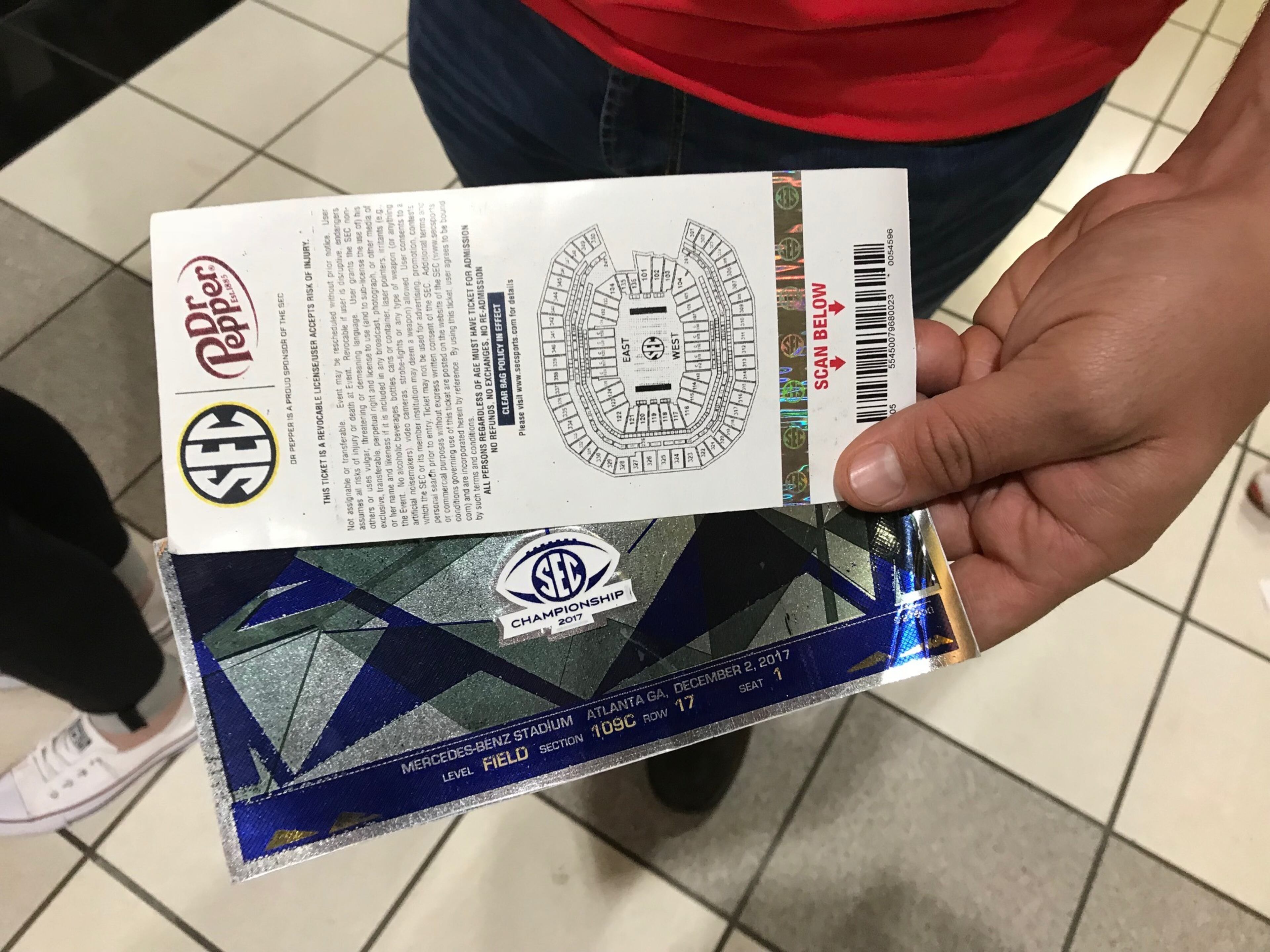 Counterfeit tickets remain a problem in college football. Georgia fans who drove to Atlanta Dec. 2 for the SEC championship game with Auburn bought these tickets for $300 each before finding out at the gate that they were fakes. College Football Playoff officials warn against buying printed tickets from scalpers. Photo: Bo Emerson