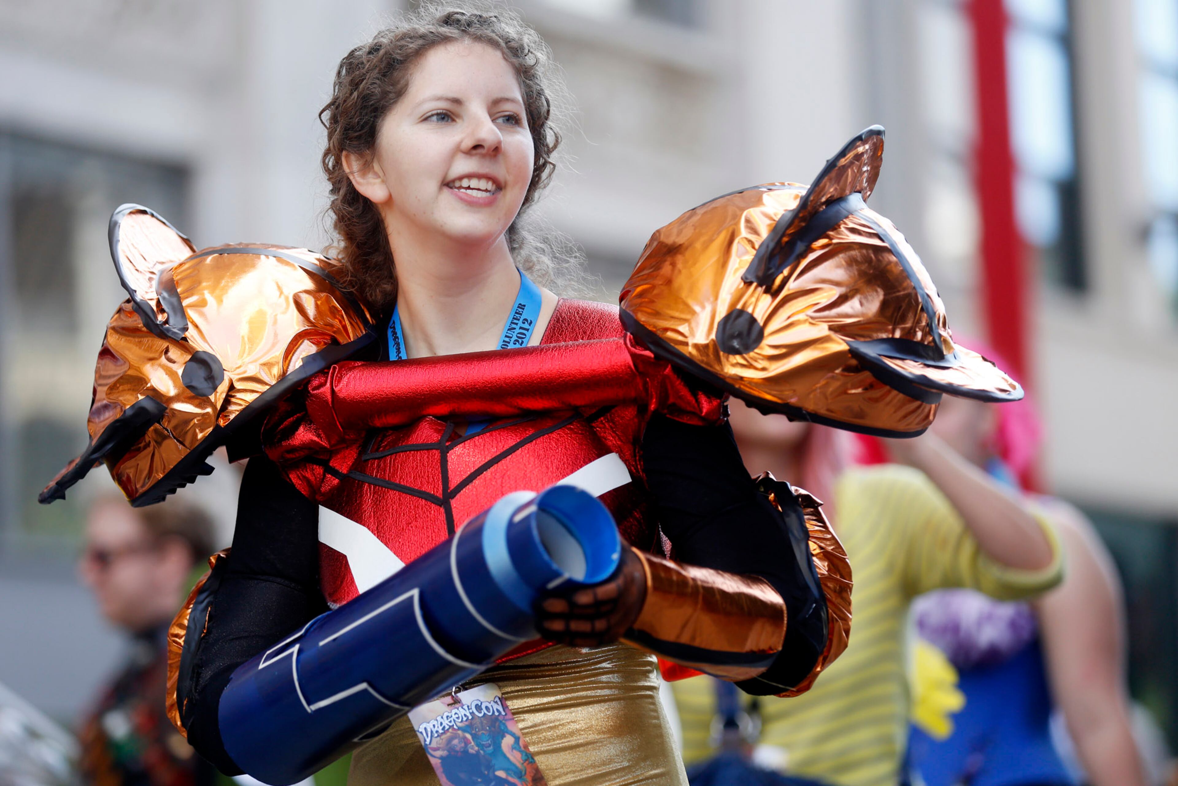 Dragon Con, the fantasy and science fiction convention, which meets annually in Atlanta every Labor Day weekend, includes a colorful and varied parade. This photo was taken on Peachtree Street during the 2012 parade.