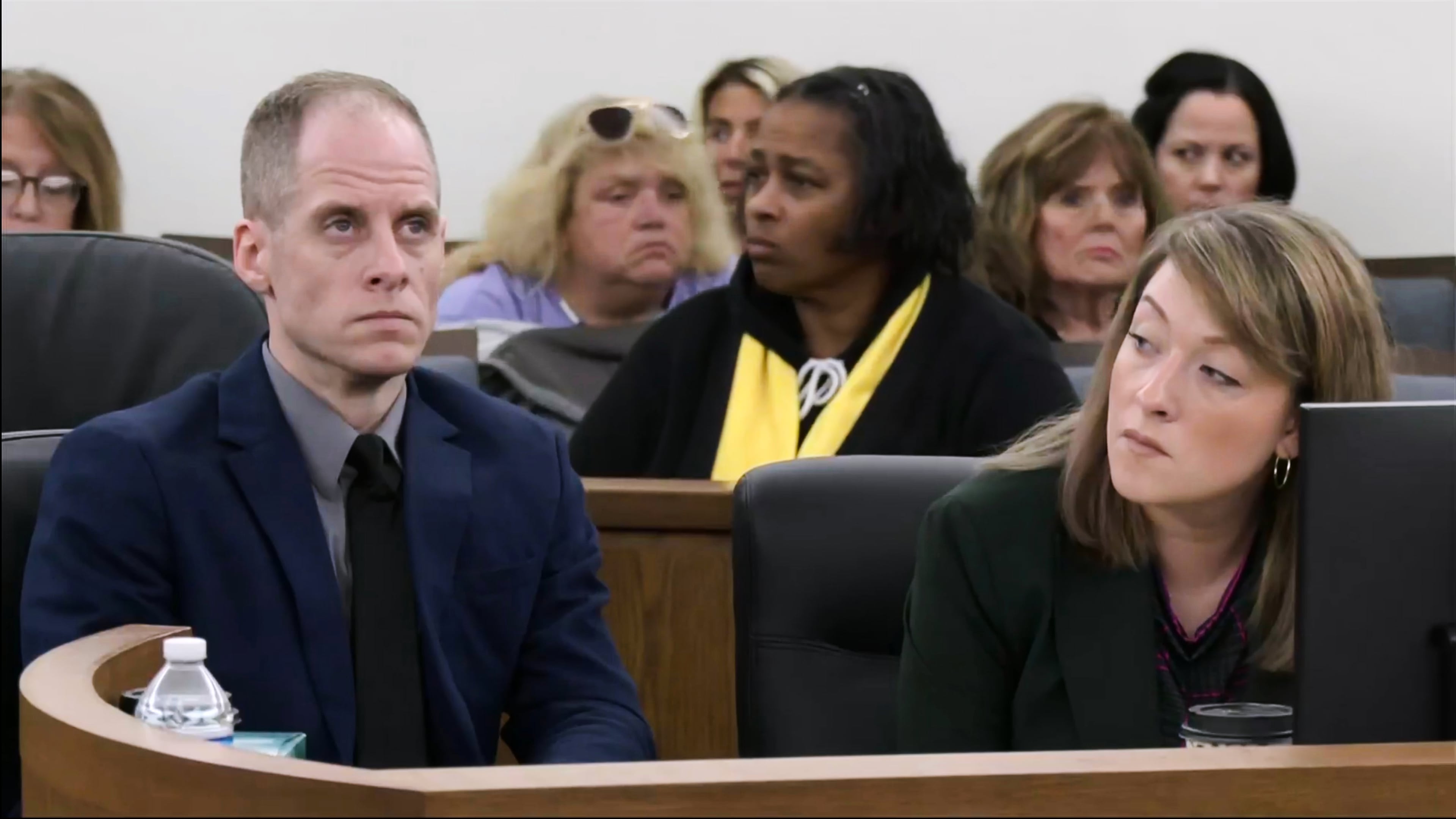 Caleb Flynn, left, sits next to Emily Smith, right, one of his attorneys on Monday, Sept. 28, 2026, in the Miami County Court of Common Pleas in Troy, Ohio. (AP Photo, Pool)