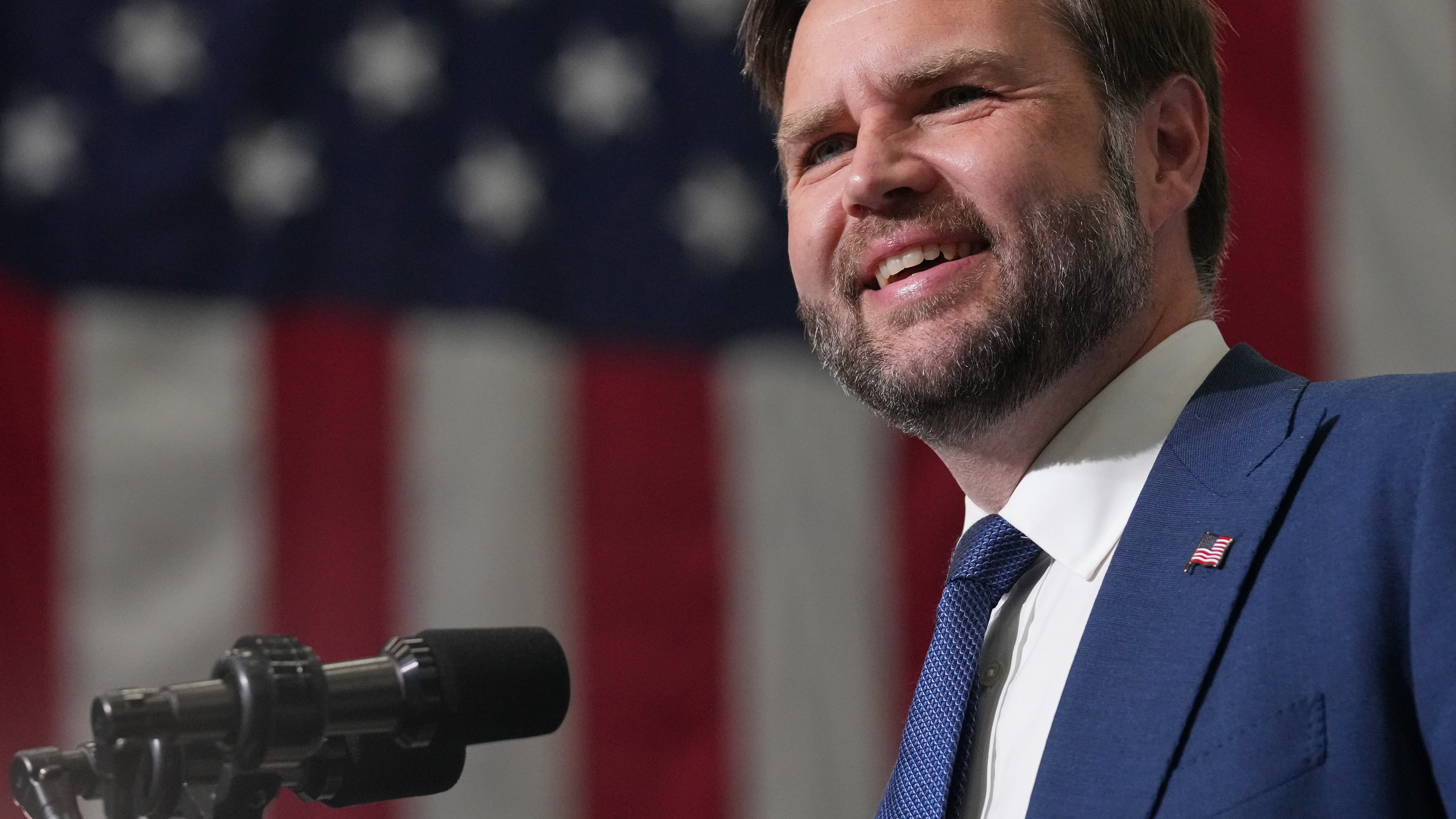 Vice President JD Vance speaks about efforts to combat fraud during an event at the Wisconsin Air National Guard facility at Milwaukee Mitchell International Airport, Wednesday, July 8, 2026, in Milwaukee. (AP Photo/Mark Schiefelbein, Pool)