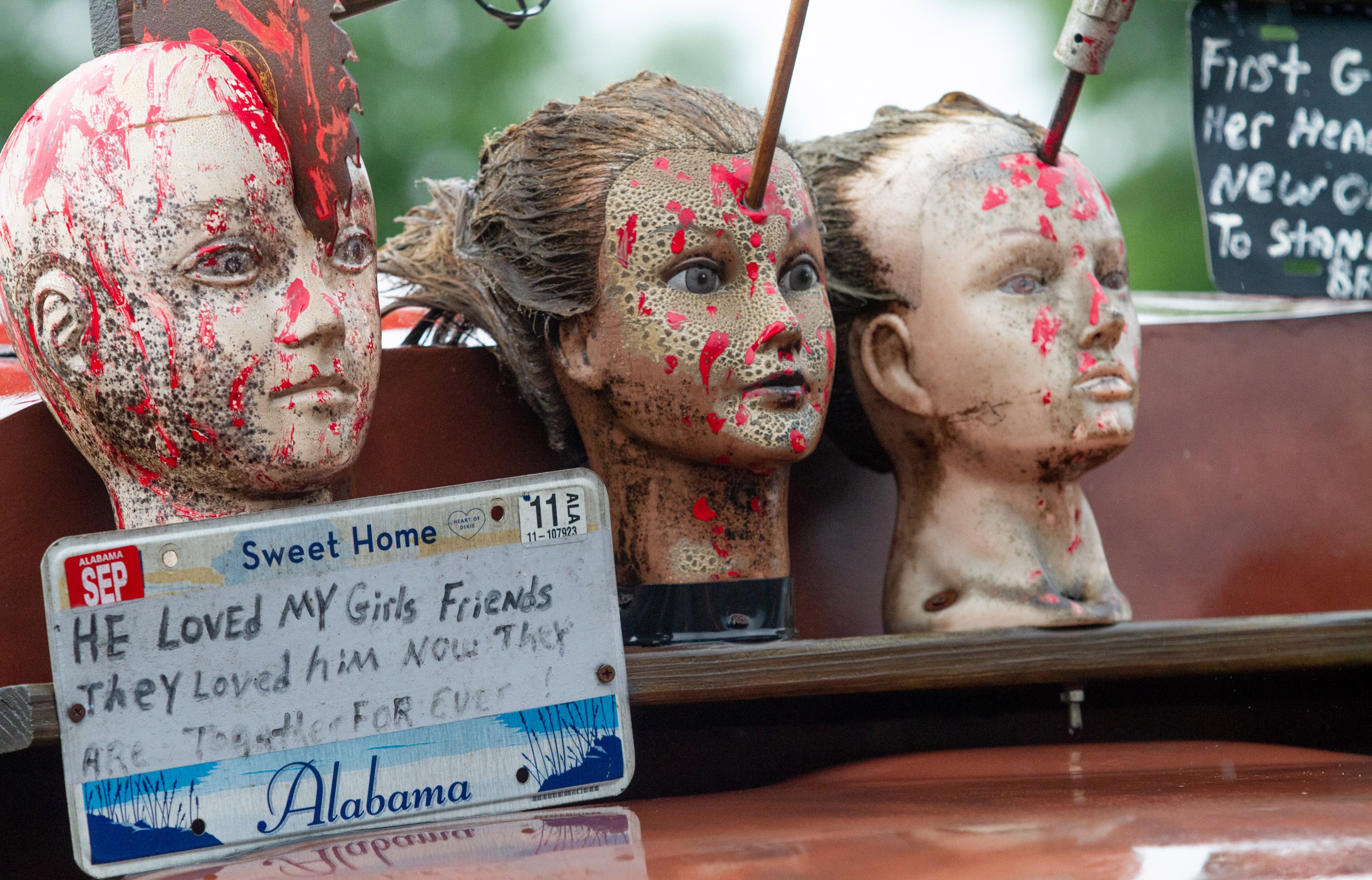 Mounted heads are part of the embellishment on Steve Teems's Rat Rod at the Creepers Car Club’s 29th annual charity show in Marietta on Sunday, June 8, 2019. STEVE SCHAEFER / SPECIAL TO THE AJC