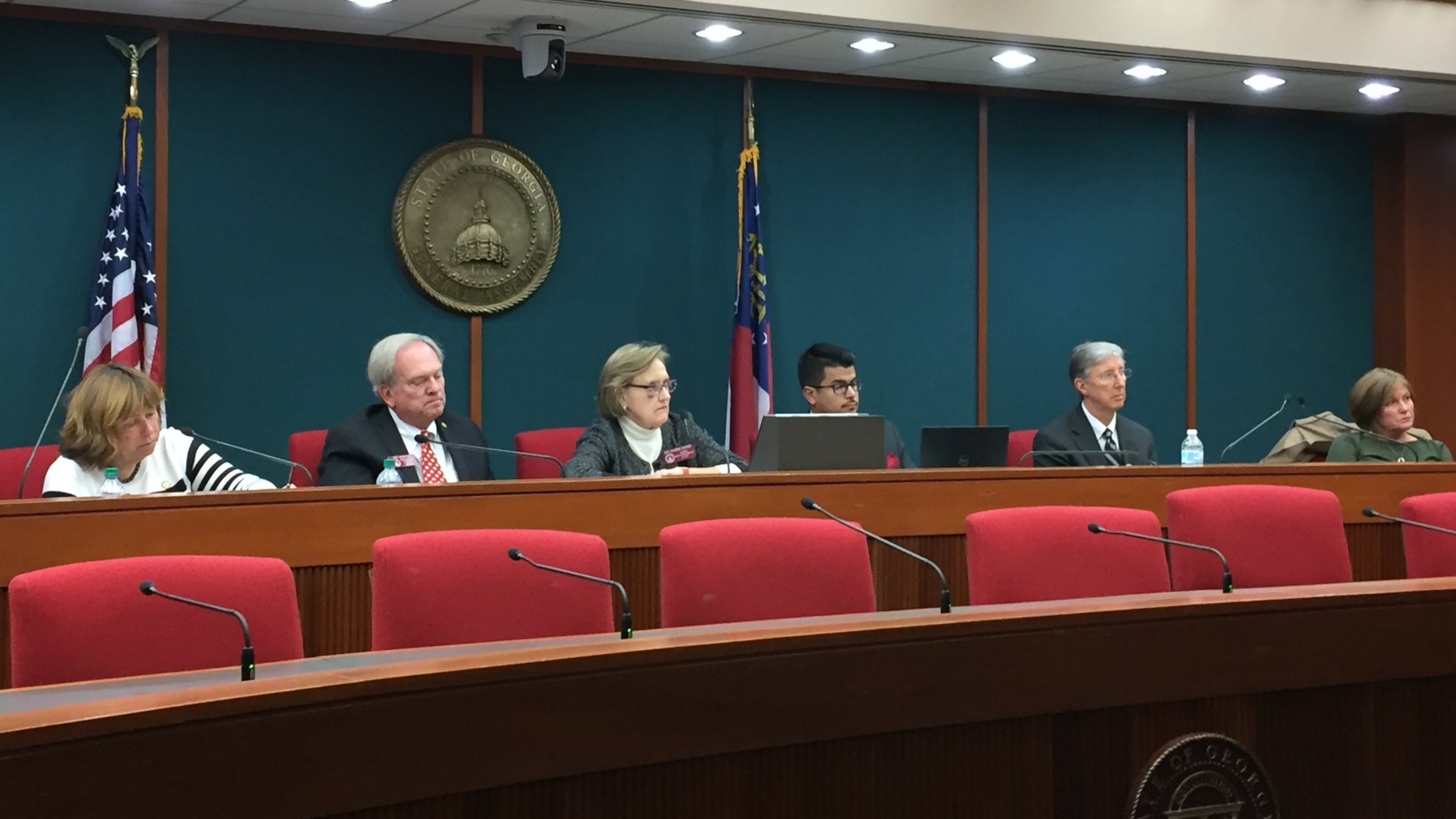 State Rep. Sharon Cooper, R-Marietta, center, hears grim testimony on the opioid crisis as part of a committee she led last year on barriers to access to health care.