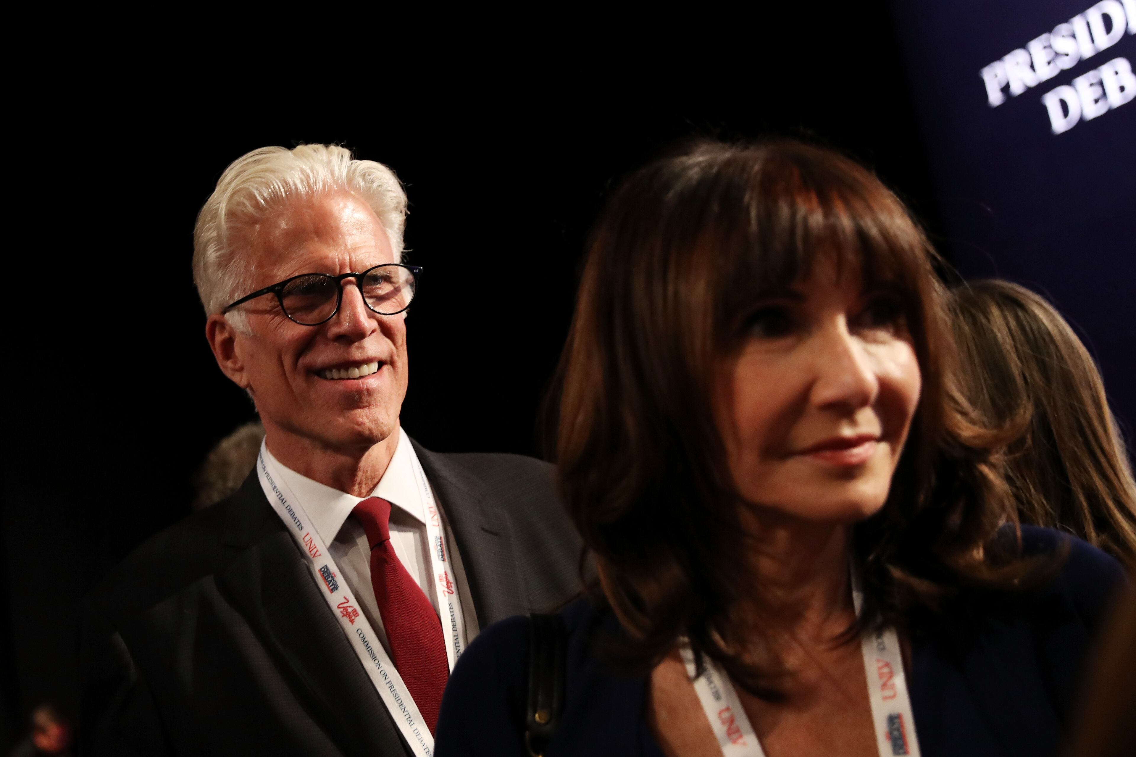 Ted Danson and his wife, Mary Steenburgen, arrive before the start of the third U.S. presidential debate at the Thomas & Mack Center on Oct. 19, 2016 in Las Vegas, Nevada. Tonight is the final debate ahead of Election Day on November 8. (Photo by Drew Angerer/Getty Images)