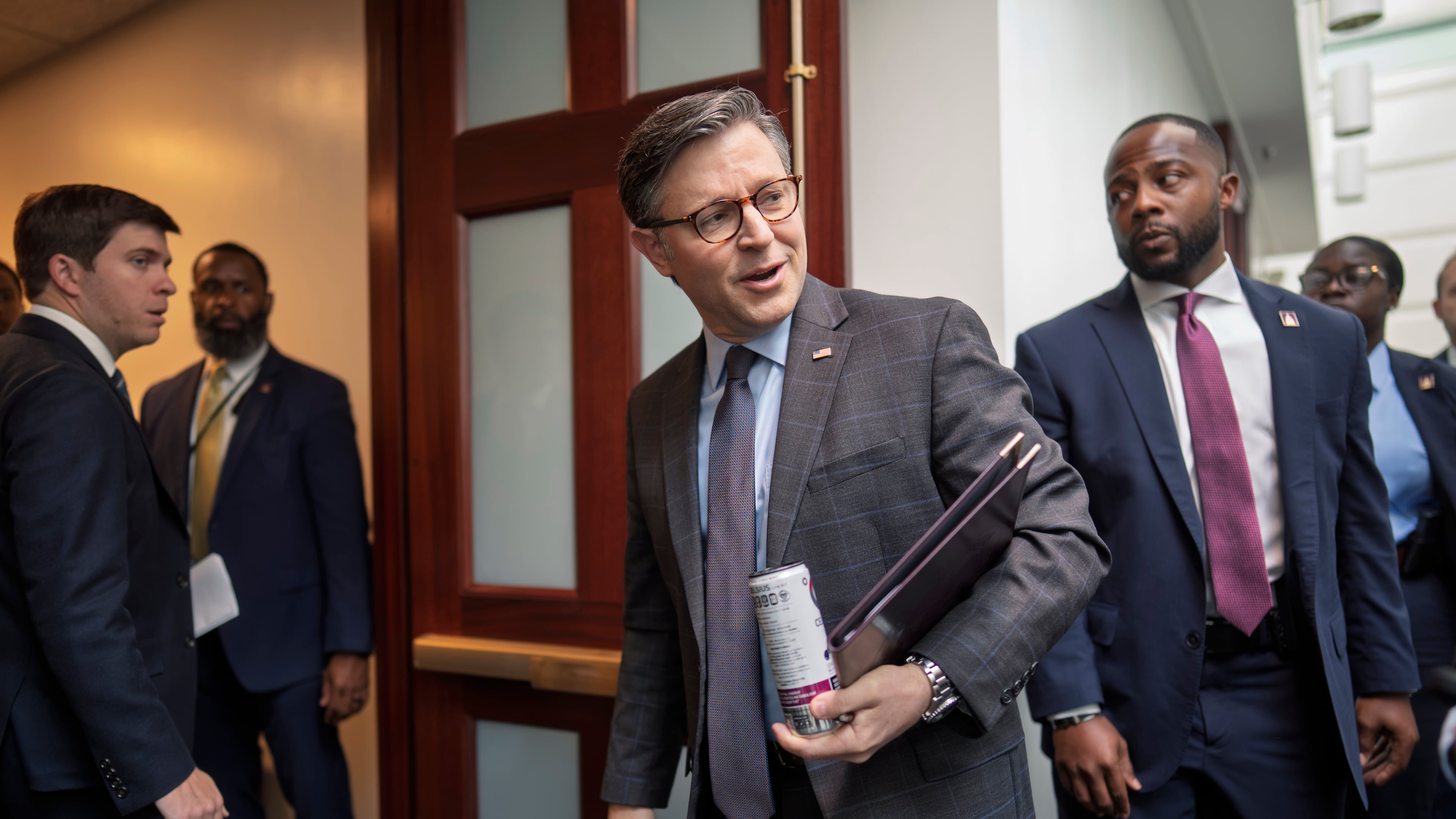 “The House has done it’s job here,” Speaker Mike Johnson told reporters after lawmakers cast their final votes until at least Nov. 9. (J. Scott Applewhite/AP)