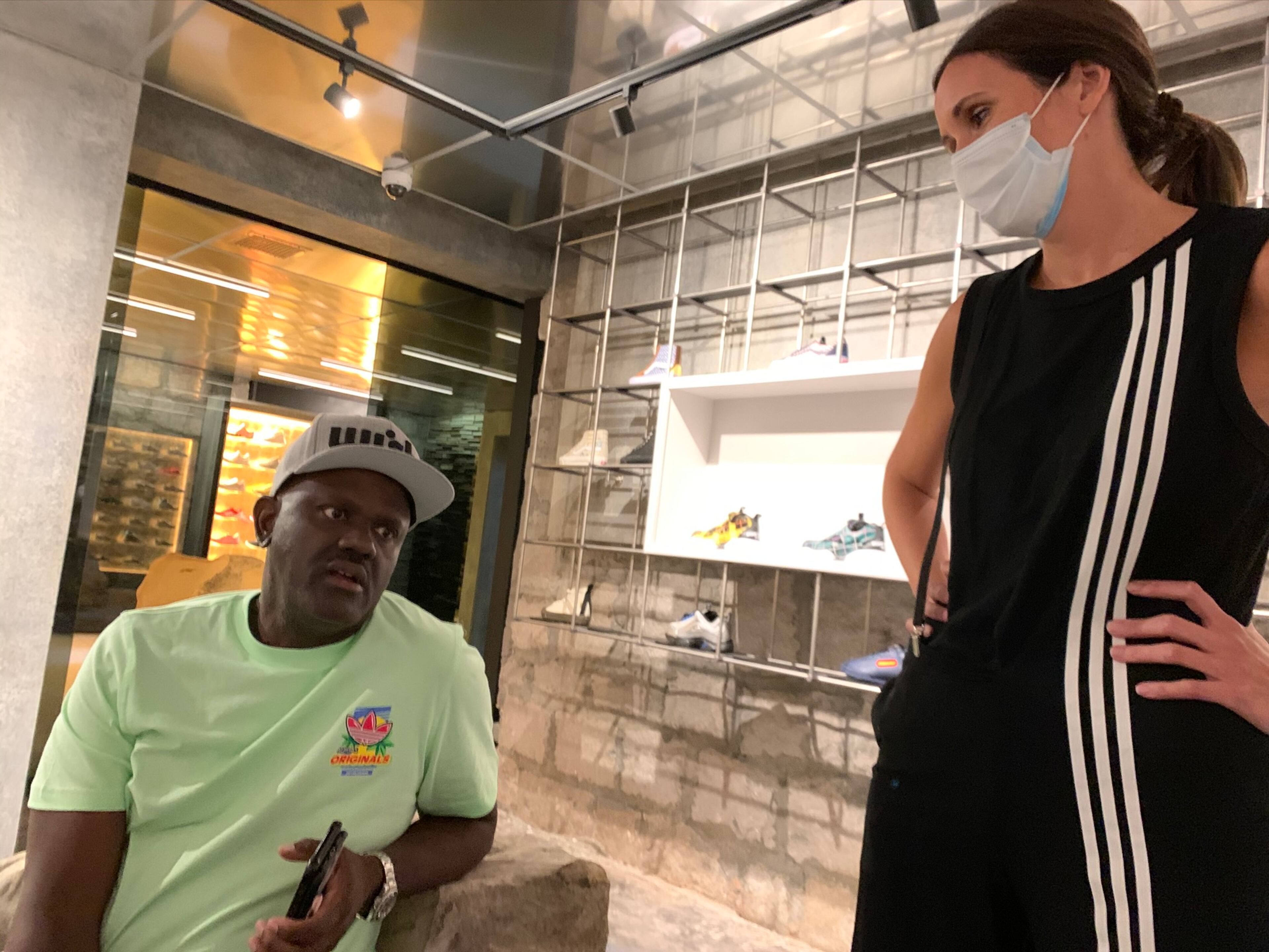 V-103 jock and sneakerhead Greg Street visits Wish, a sneaker store in Little FIve points, and talks with Wish CEO Julie Hogg on September 16, 2020. CR: Rodney Ho/rho@ajc.com