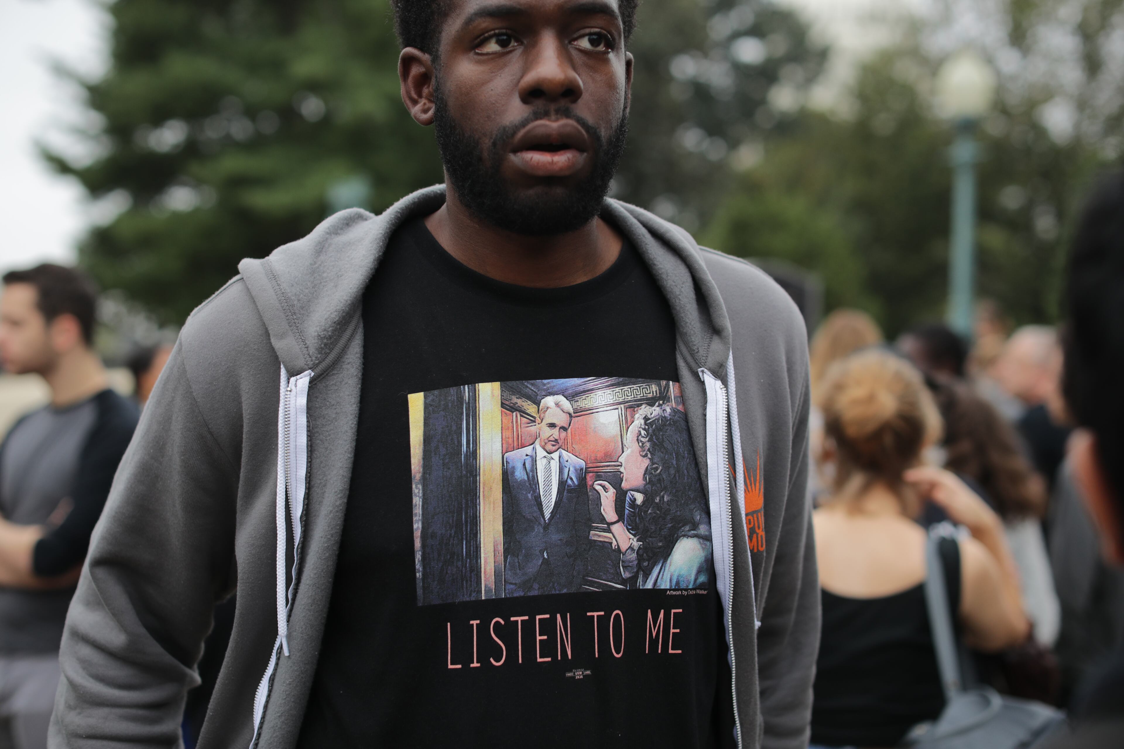 WASHINGTON, DC - OCTOBER 06: Protesters gather and organize outside the Supreme Court while while preparing for demonstrations against the confirmation of associate justice nominee Judge Brett Kavanaugh October 06, 2018 in Washington, DC. The Senate is scheduled to vote on Kavanaugh's confirmation later in the day. (Photo by Chip Somodevilla/Getty Images)