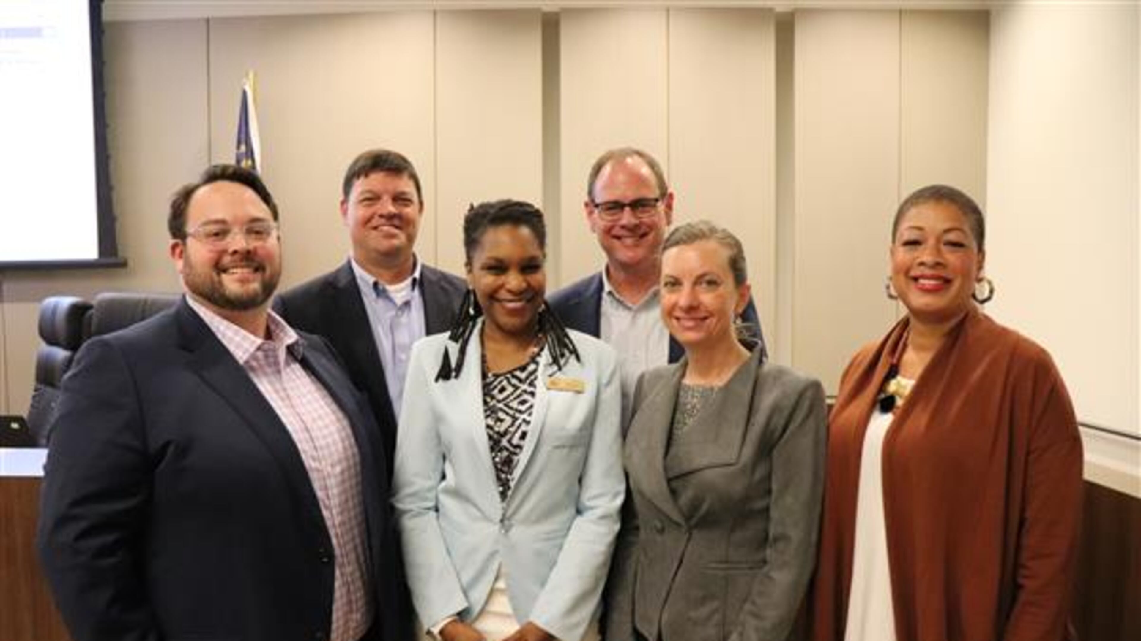 The Decatur school board is holding a work session Thursday to review a 100-page report submitted by the COVID-19 Stakeholder Planning Committee. The board, l-r, James Herndon, Superintendent David Dude, Tasha White, Chair Lewis Jones, Heather Tell and Jana Johnson-Davis. Courtesy City Schools of Decatur
