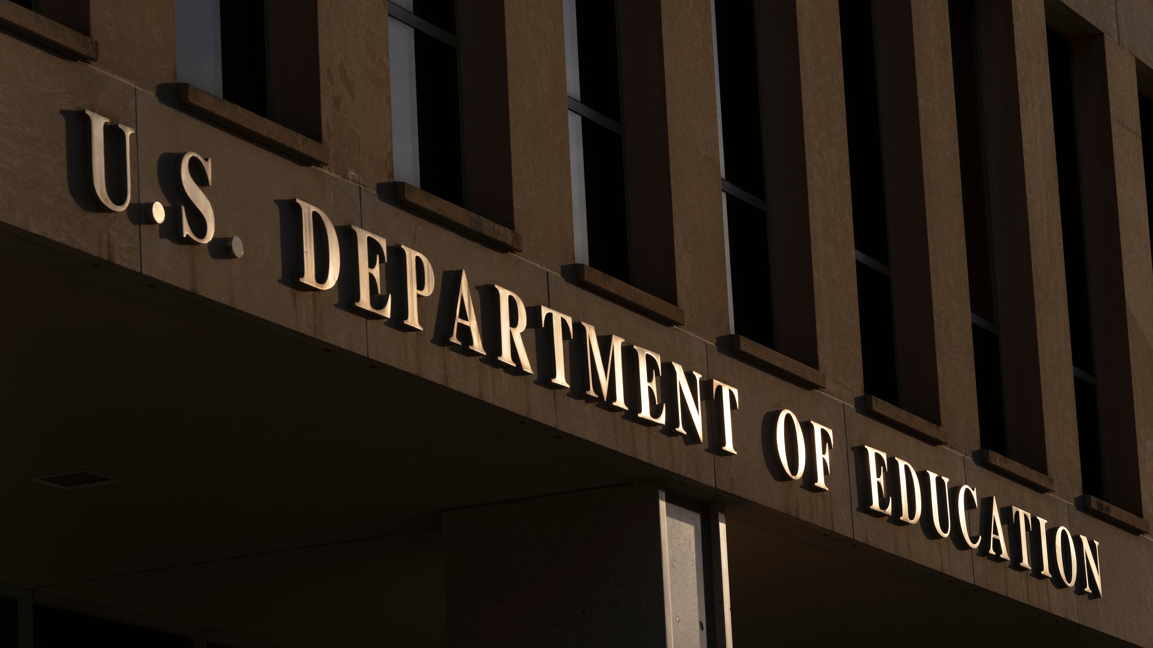 FILE - The headquarters of the U.S. Department of Education, March 12, 2025, in Washington. (AP Photo/Mark Schiefelbein, File)