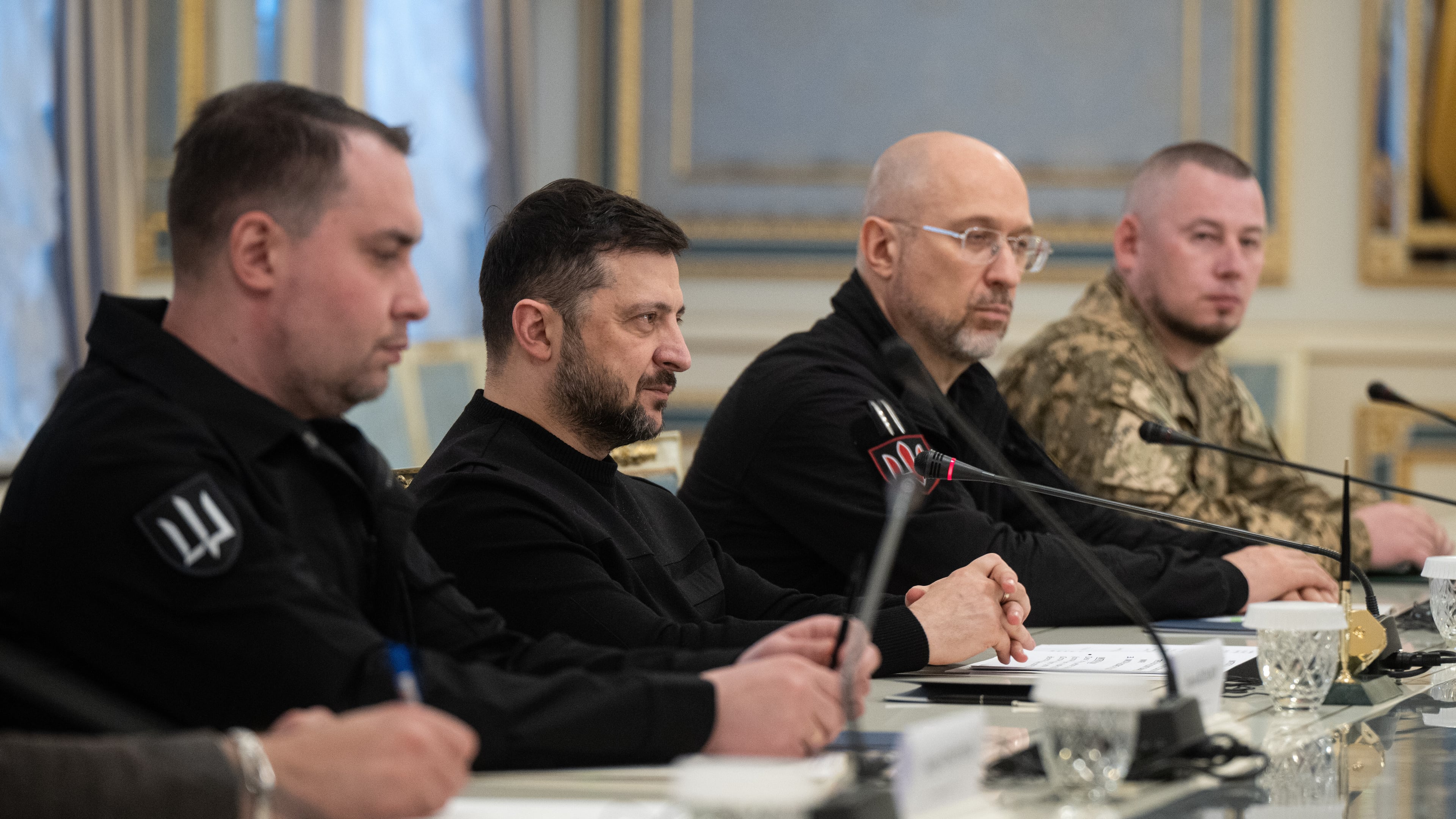 President of Ukraine Volodymyr Zelenskyy, second left, listens to British Defense Secretary John Healey during their meeting in Kyiv, Ukraine, Friday, Jan. 9, 2026. (AP Photo/Danylo Antoniuk)