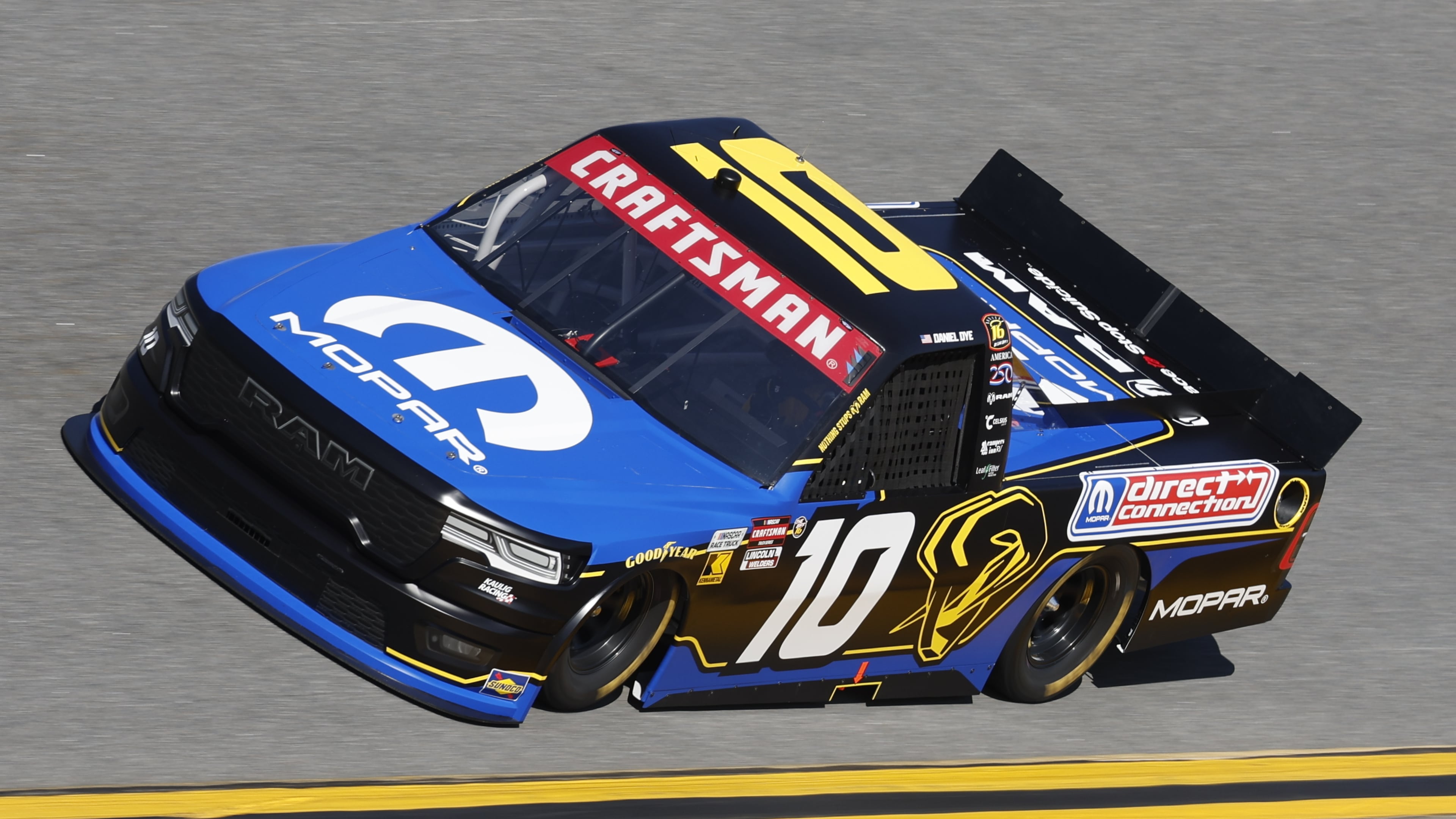 FILE - Daniel Dye (10) drives during qualifying for a NASCAR truck series auto race at Daytona International Speedway, Friday, Feb. 13, 2026, in Daytona Beach, Fla. (AP Photo/David Graham, File)
