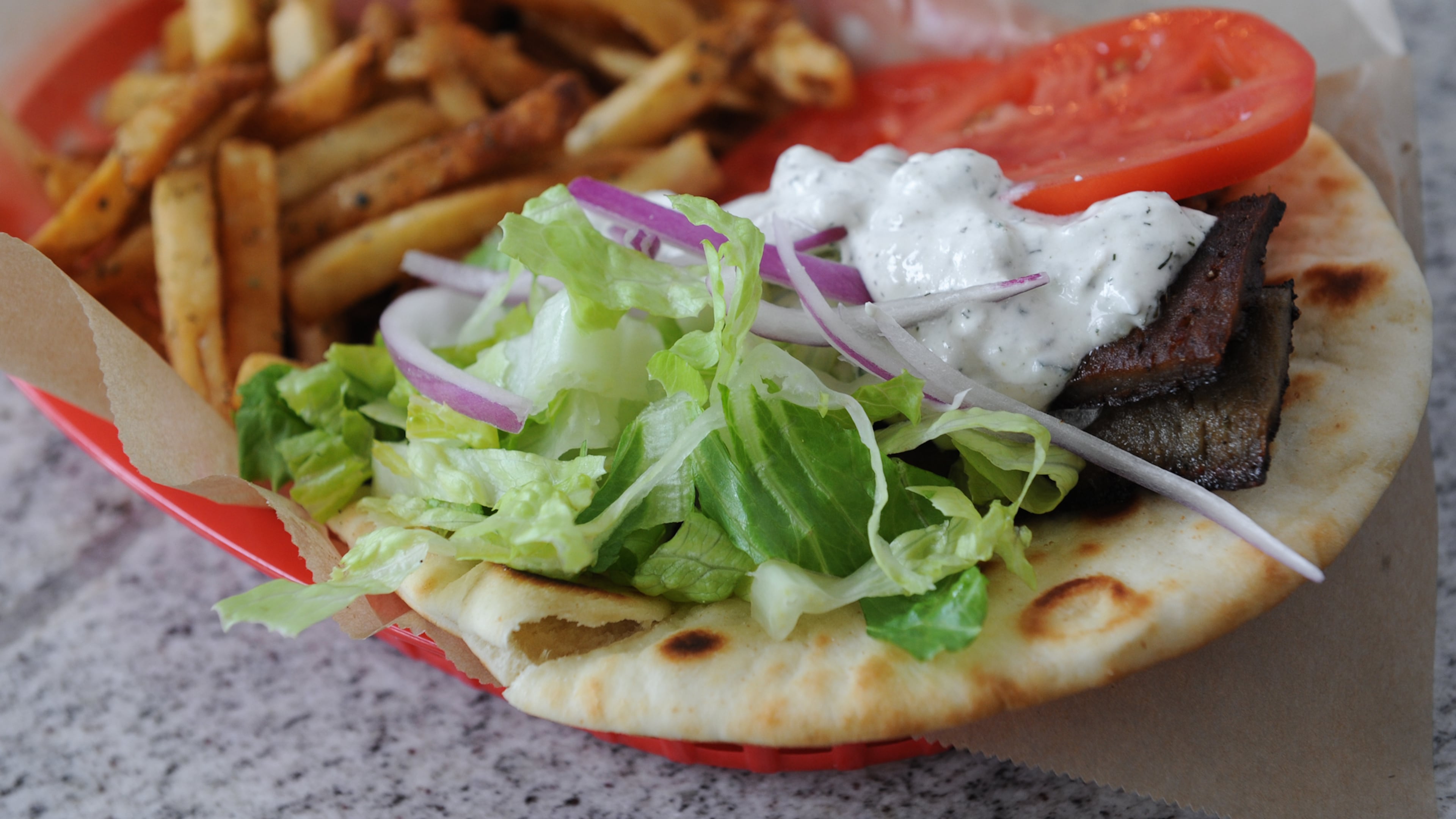 Classic Gyro Wrap at Kafenio in College Park. / AJC file photo