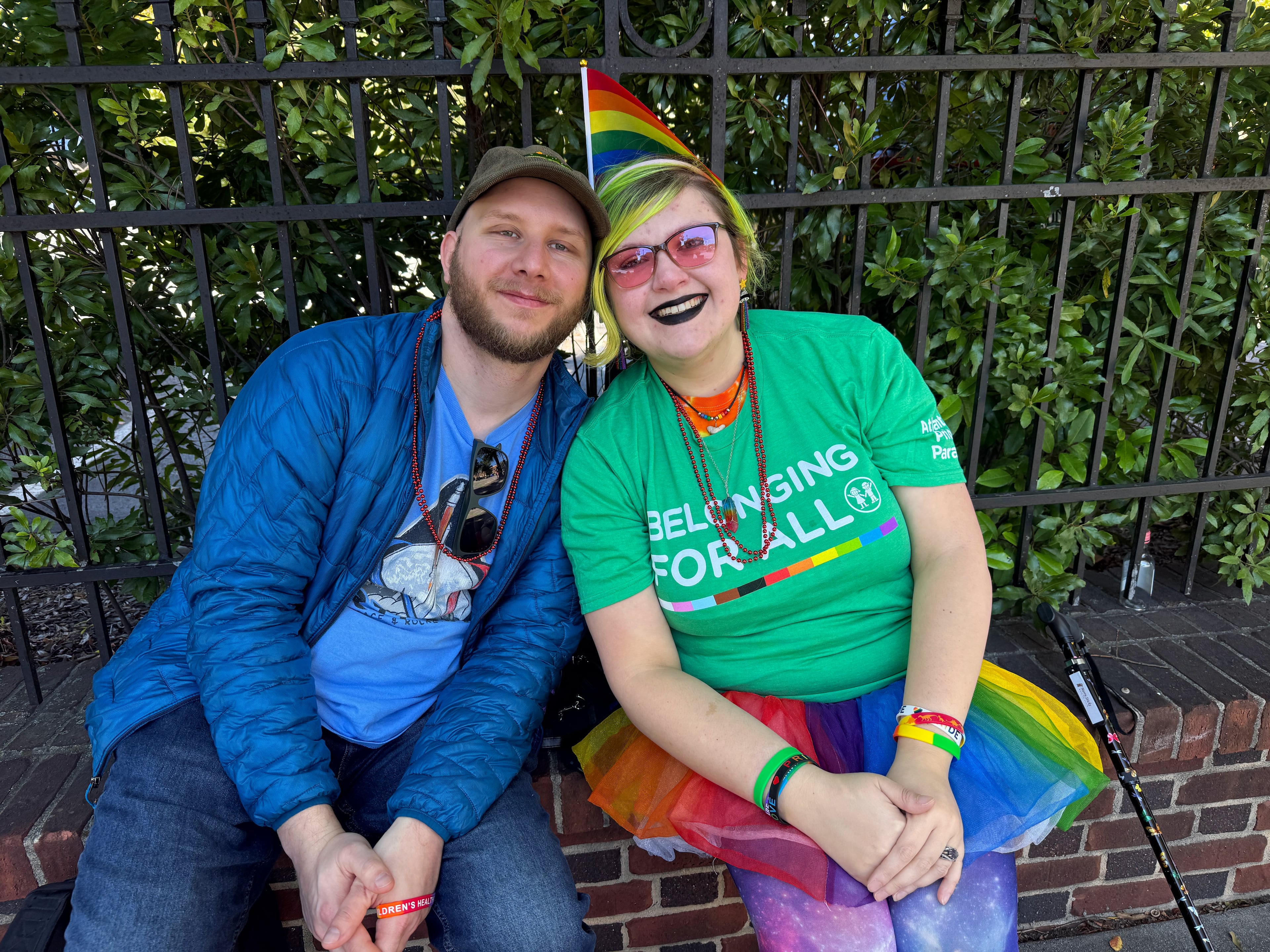 Tiffany Marie Bradley (right), 38, from Brookhaven was at the parade with their husband, Nick. (Danielle Charbonneau/AJC)