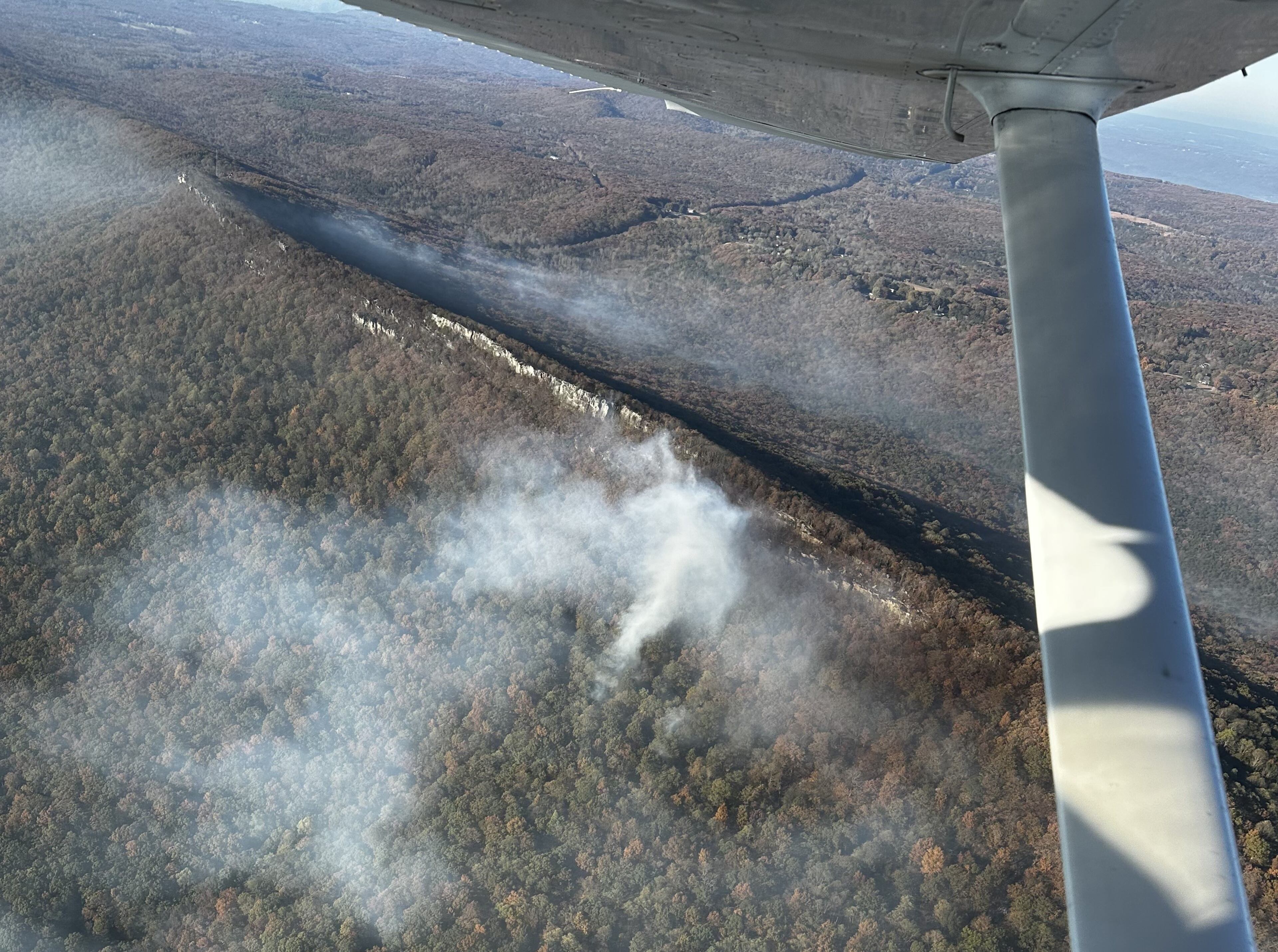 A wildfire that burned in Walker County, Ga. off State Road 157 is captured from an airplane on Sunday, November 5, 2023.