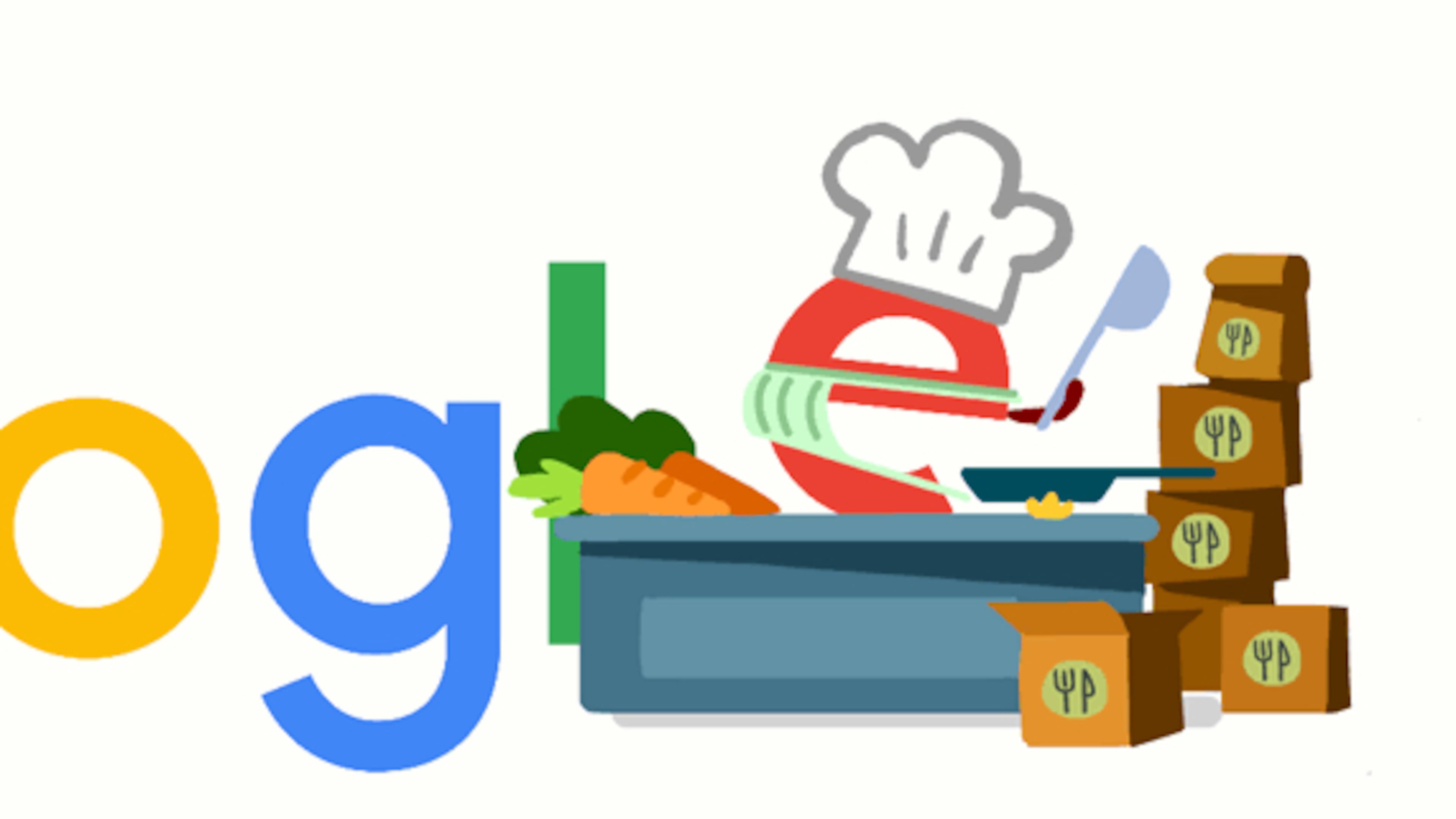 The Google Doodle for April 16, 2020, honors foodservice workers continuing to labor in the face of the coronavirus pandemic.