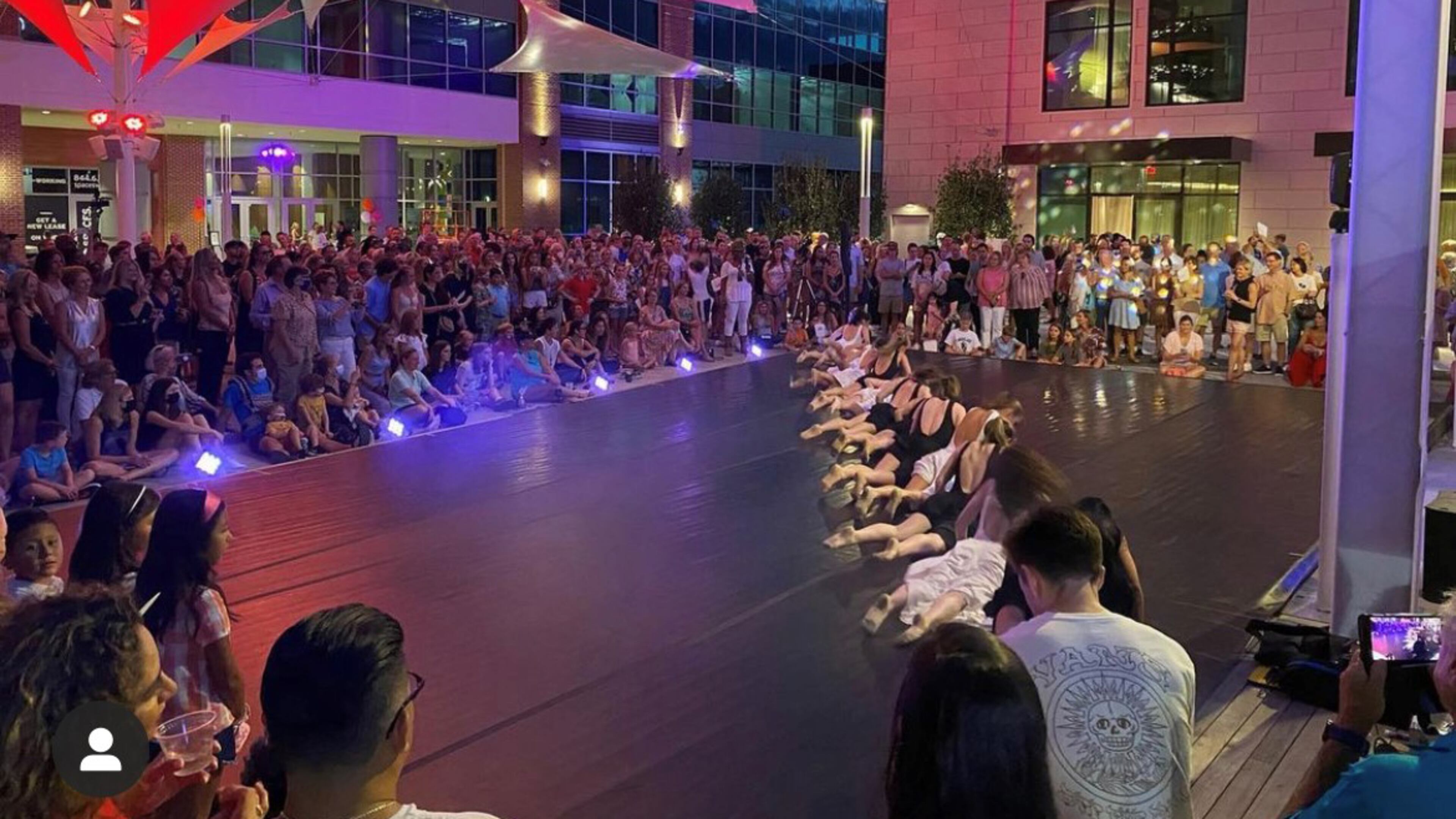 A dance performance takes place on the plaza stage at Camperdown, a mixed-use development with a big entertainment component in downtown Greenville, S.C. (Courtesy of Camperdown)