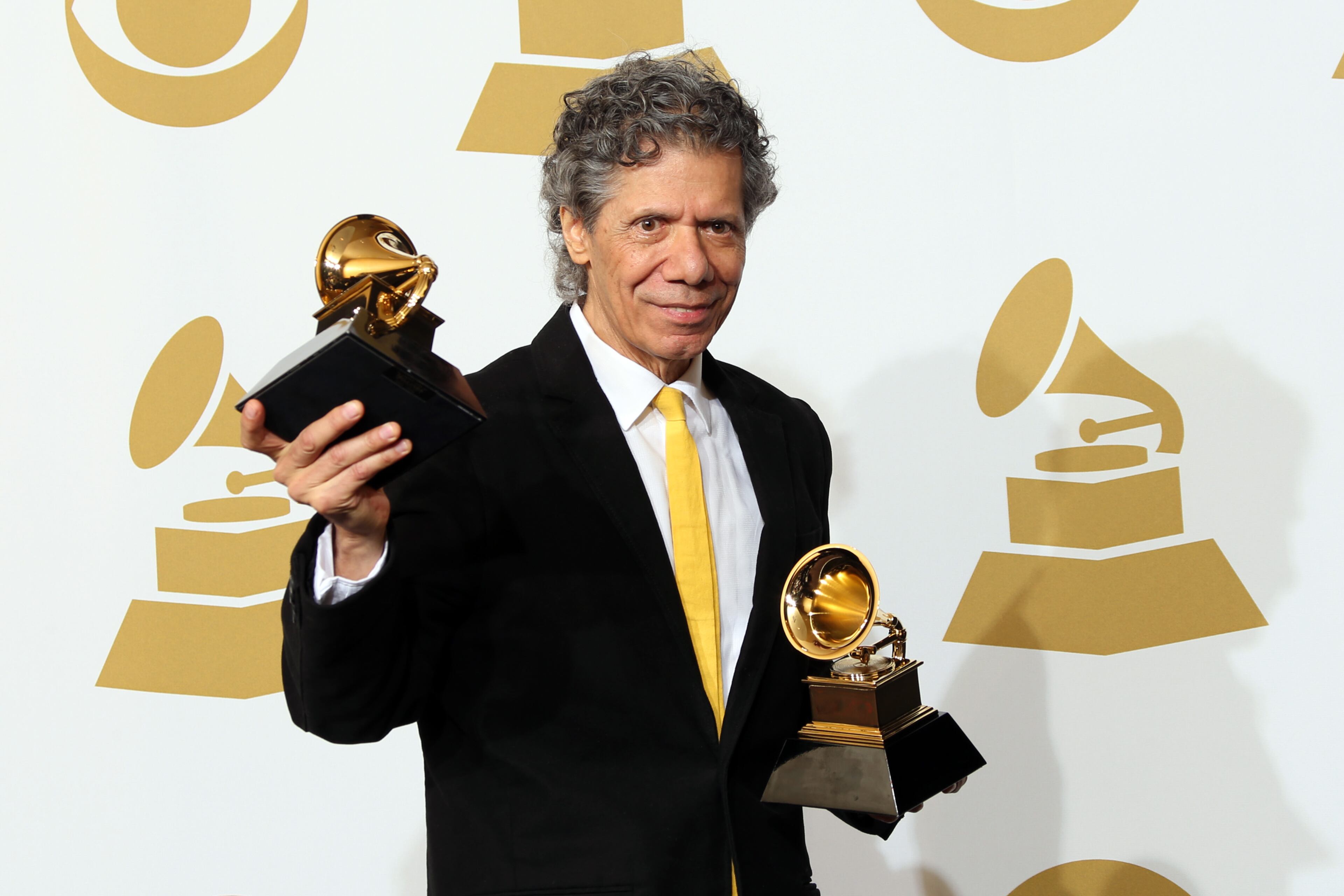 Jazz musician Chick Corea, winner of Best Improvised Jazz Solo for "Hot House" and Best Instrumental Composition for "Mozart Goes Dancing," poses in the press room at the 55th annual Grammy Awards at Staples Center on Feb. 10, 2013, in Los Angeles.