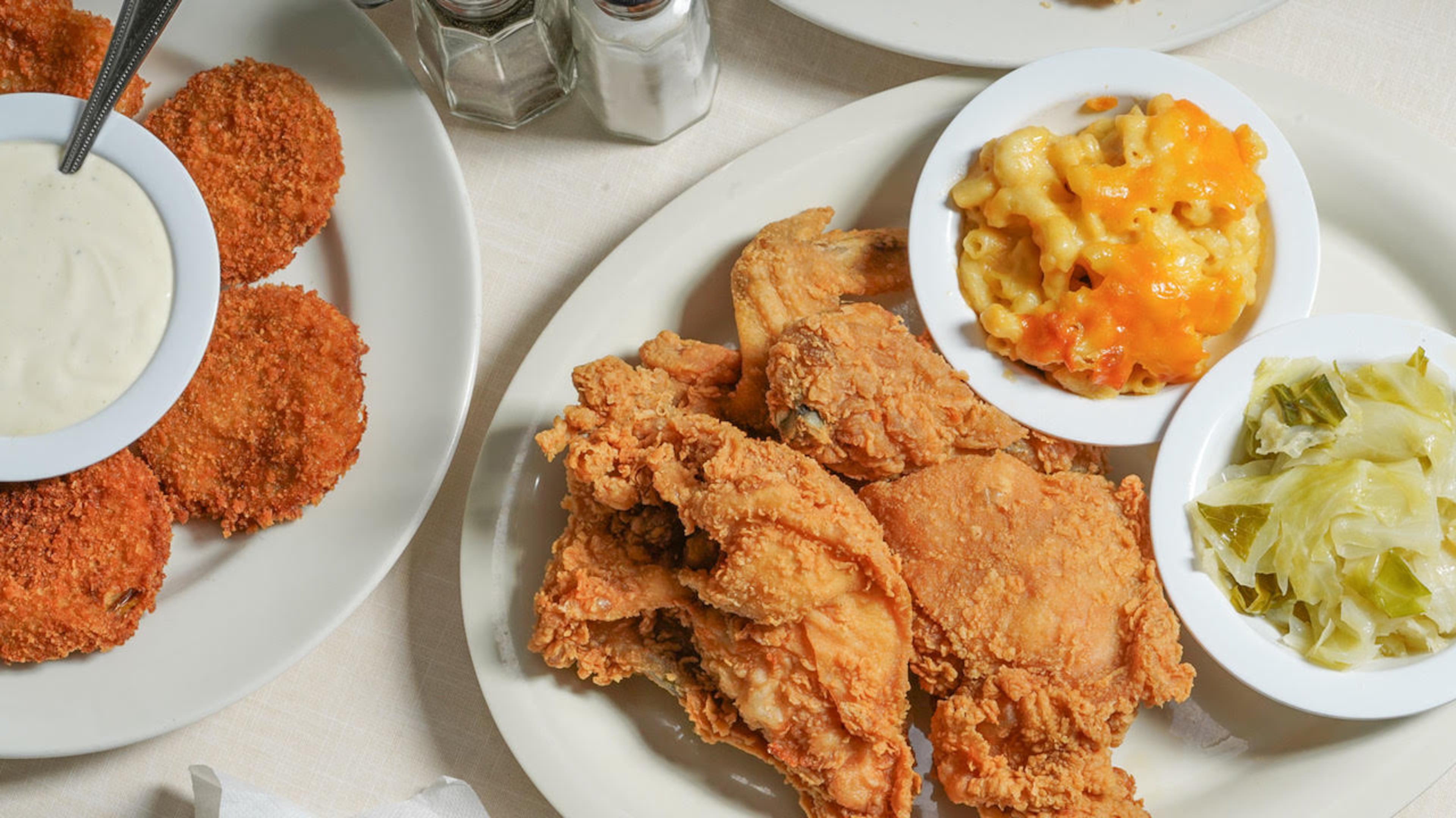 A meal from Mary Mac's Tea Room, including fried chicken, mac and cheese and fried green tomatoes. (Courtesy of Mary Mac's Tea Room)