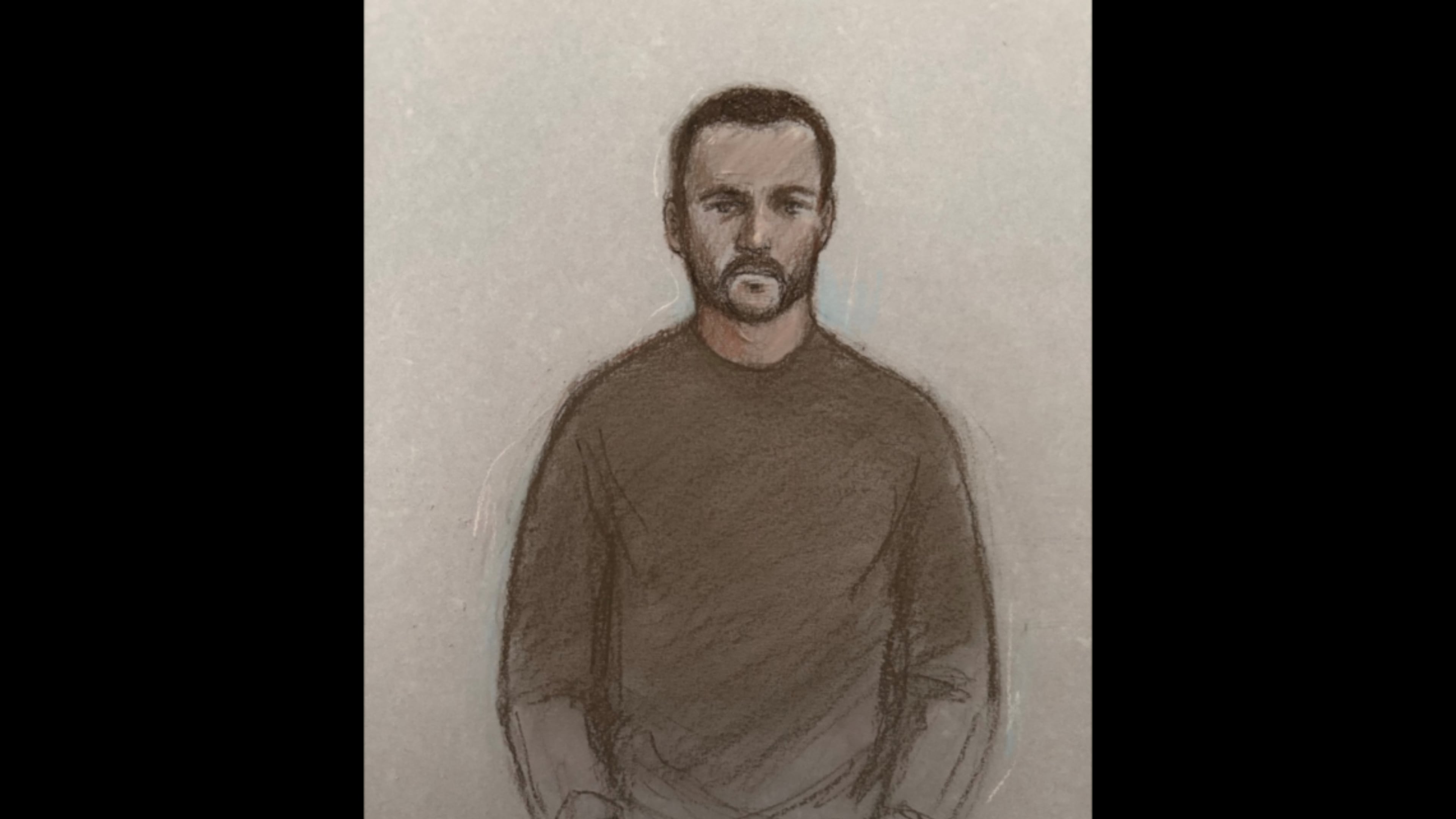 This is a court artist sketch by Elizabeth Cook of Royal Navy sailor Teddy Young appearing at Westminster Magistrates' Court in London, Thursday Oct. 8, 2026. (Elizabeth Cook/PA via AP)