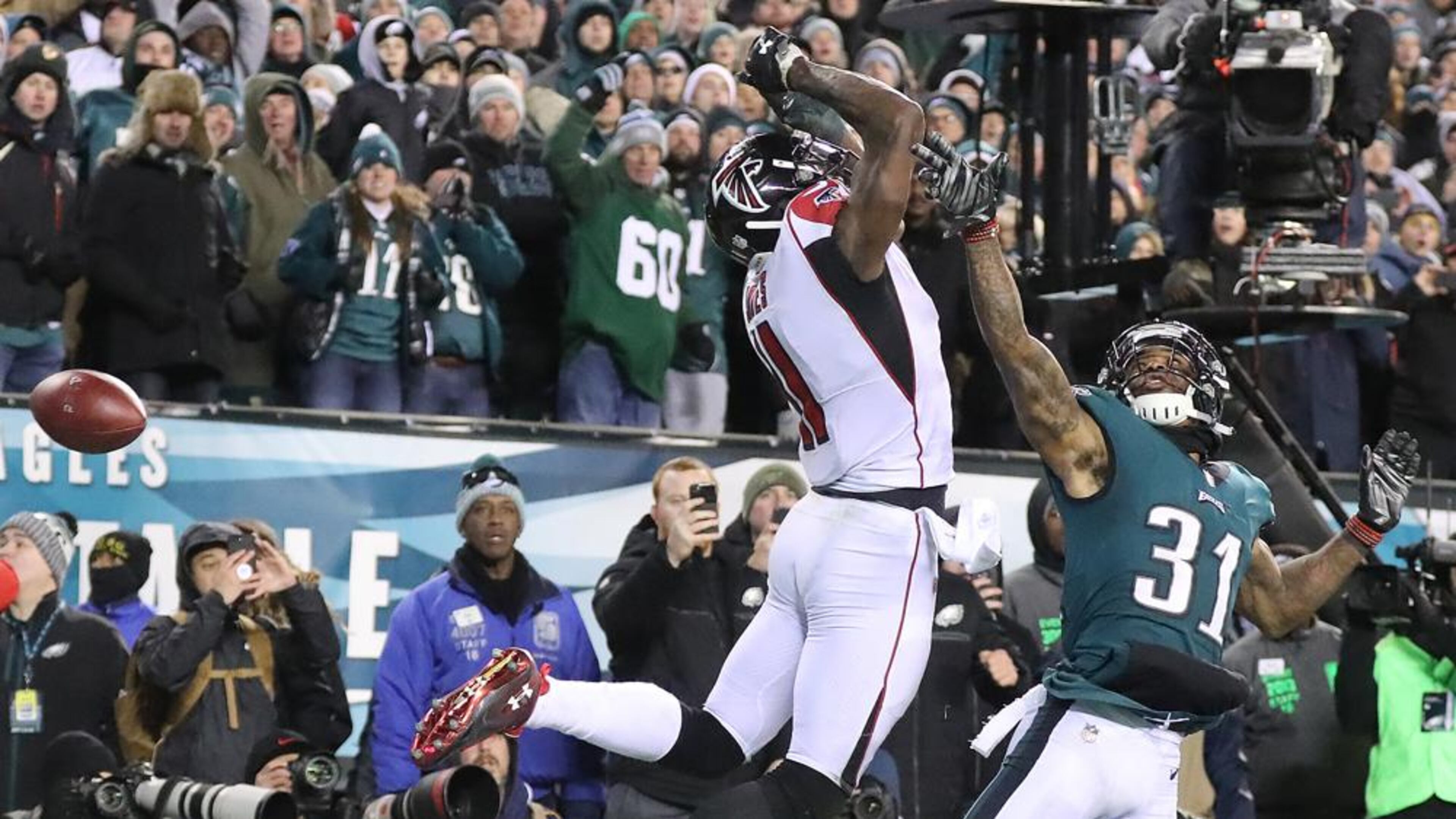 Fourth-and-goal in Philadelphia on Jan. 13, 2018: Julio Jones can’t haul down Matt Ryan’s pass.