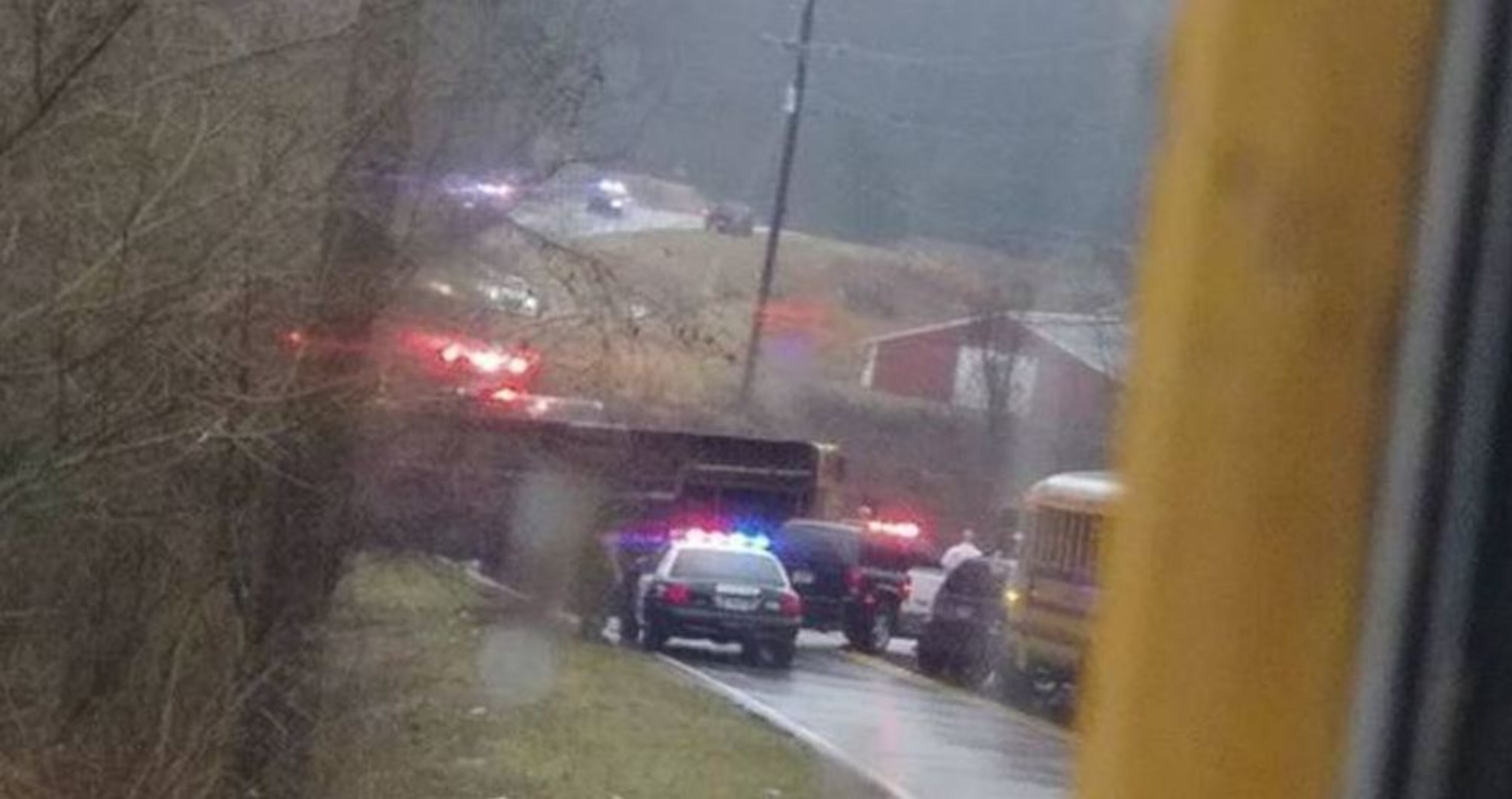 A Clear Creek Middle School bus rolled on its side Monday afternoon. (Credit: Canyon Adams)