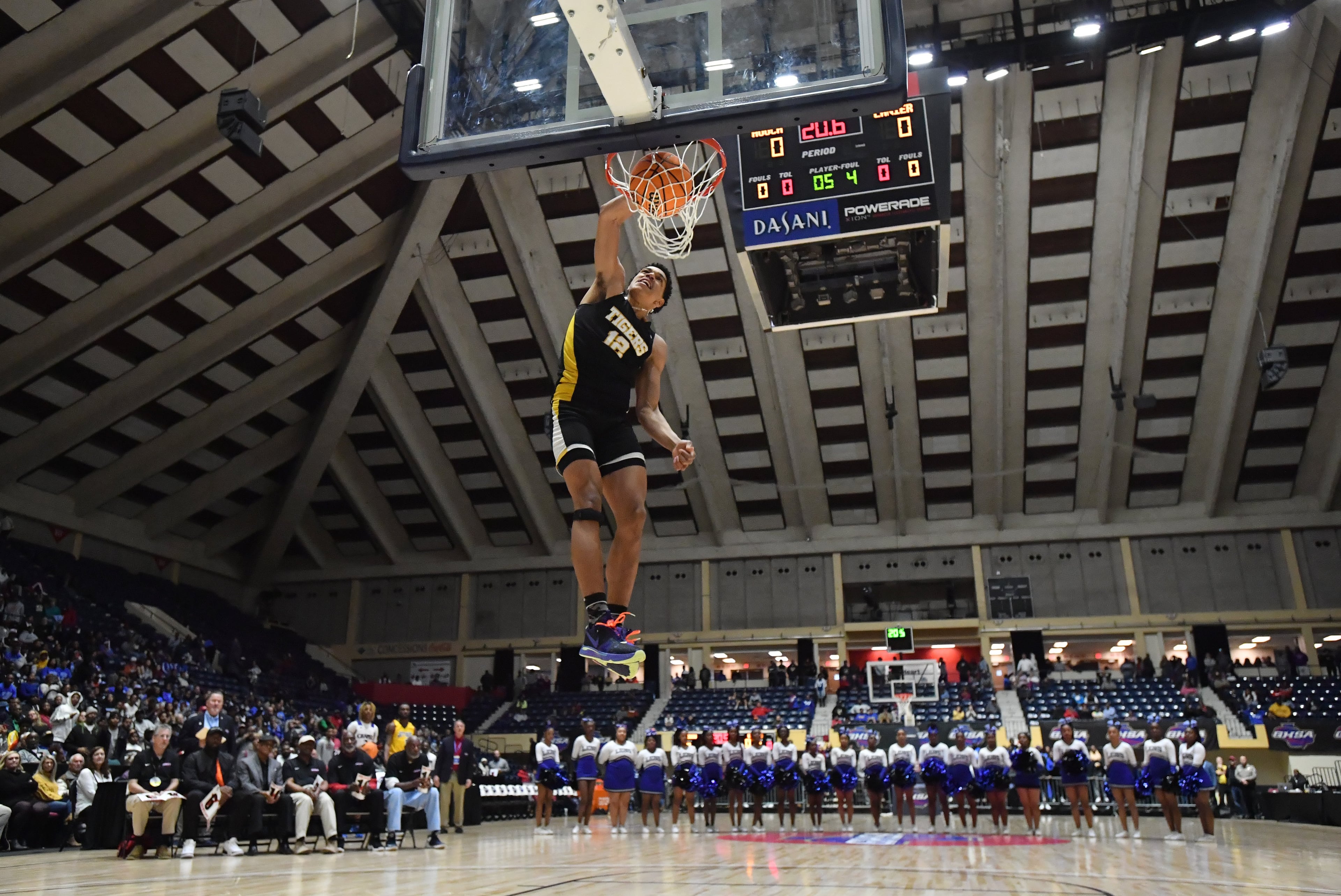 Oliver Gerard (Alcovy) dunks the ball during Slam Dunk Contest championship at the Macon Centreplex in Macon on Saturday, March 7, 2020. (Hyosub Shin / Hyosub.Shin@ajc.com)