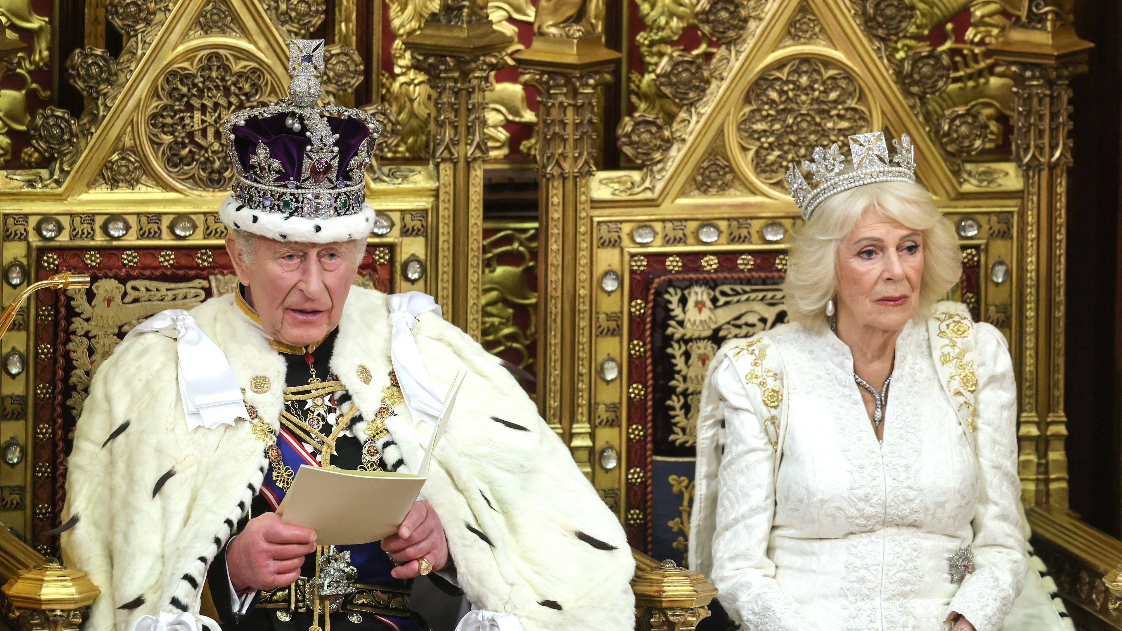 FILE - Britain's King Charles III and Queen Camilla attend the state opening of Parliament at the Palace of Westminster in London, Wednesday, May 13, 2026. (Chris Jackson/Pool Photo via AP, File)