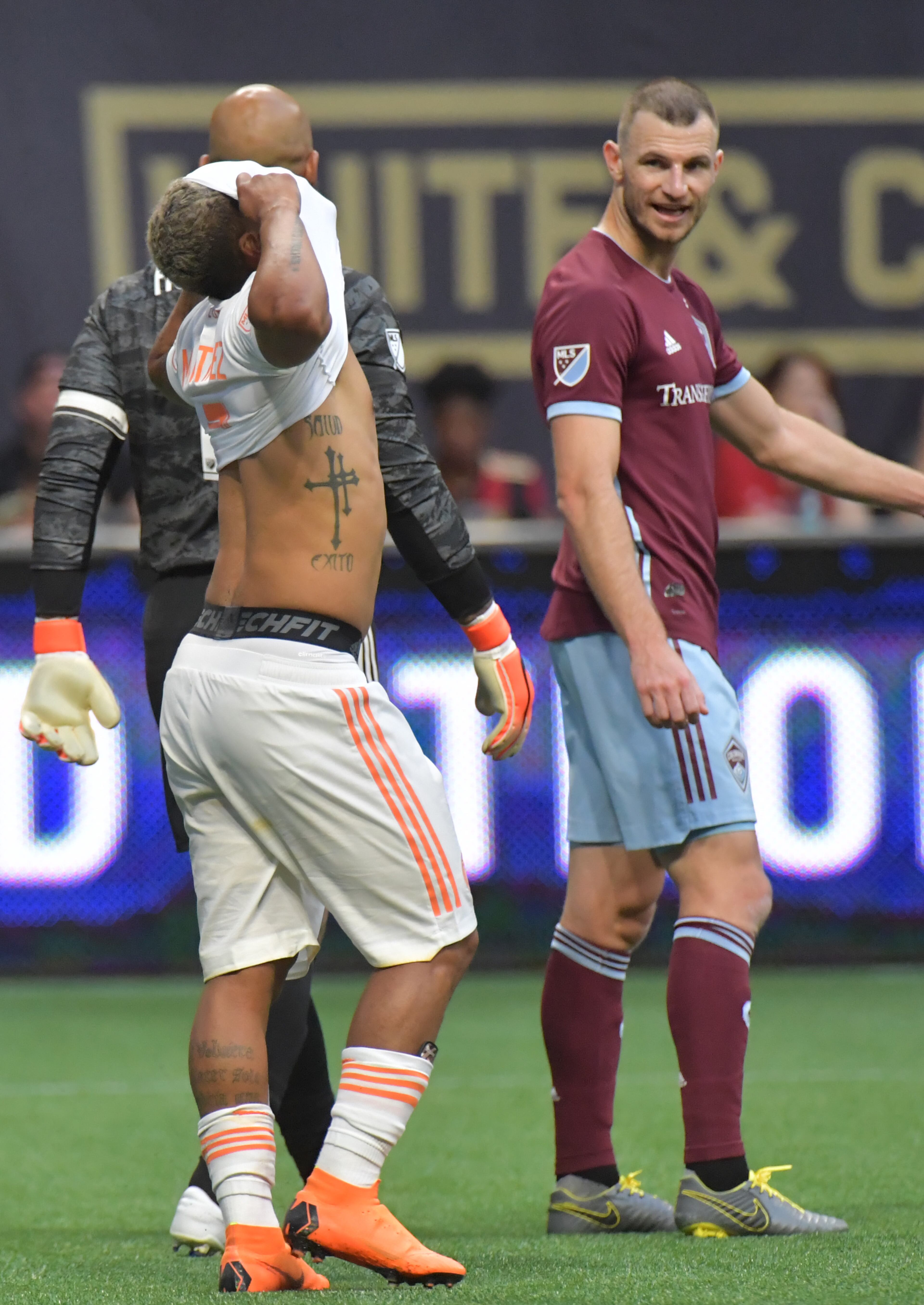 April 27, 2019 Atlanta - Atlanta United forward Josef Martinez (7) reacts after he failed to score during the second half in a MLS soccer match at Mercedes-Benz Stadium in Atlanta on Saturday, April 27, 2019. Atlanta United won 1-0 over the Colorado Rapids. HYOSUB SHIN / HSHIN@AJC.COM