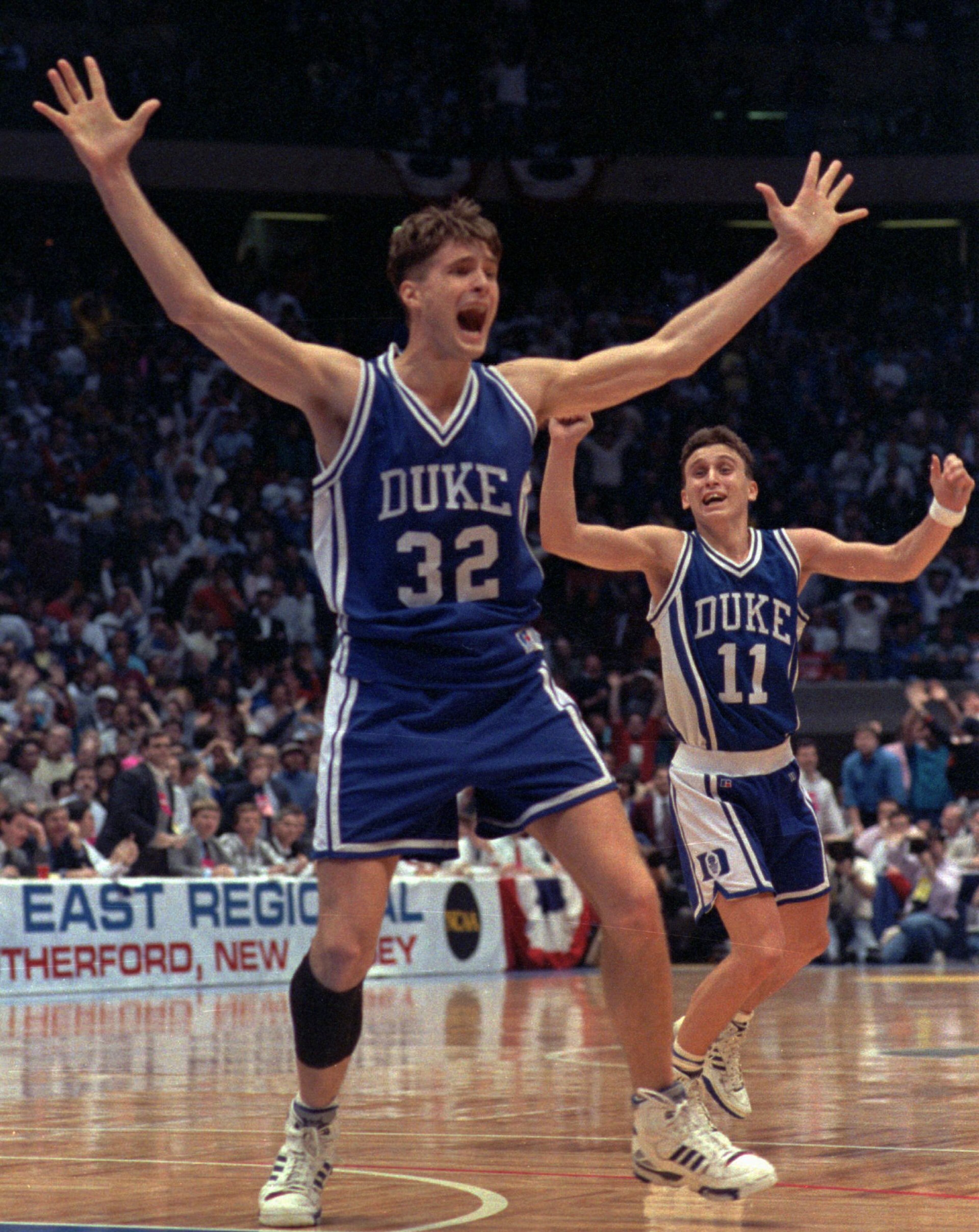 Two days after Connecticut eliminated Clemson with a jumper at the buzzer, the Huskies got a taste of their own medicine when Christian Laettner hit a shot as the horn sounded, putting Duke into the Final Four.