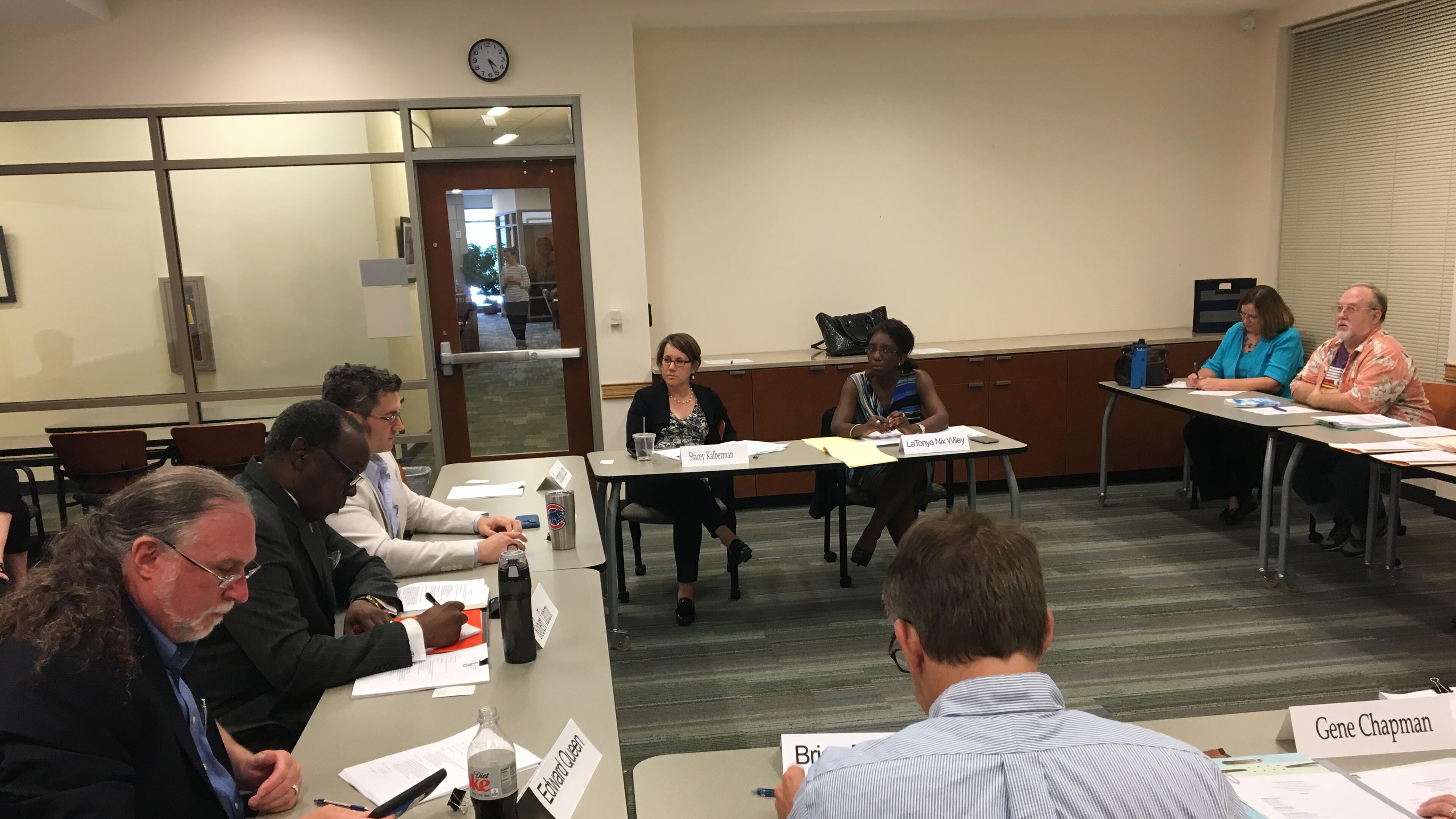 The DeKalb County Board of Ethics held a meeting at the Emory University Center for Ethics on April 20, 2017. From left: DeKalb Board of Ethics members Ed Queen, Robert Tatum, Dan DeWoskin, Ethics Officer Stacey Kalberman, Deputy Ethics Officer Latonya Nix Wiley, board member Brian Deutsch, Administrative Assistant Suzanne Amato and county resident Stephen Binney. MARK NIESSE / MARK.NIESSE@AJC.COM