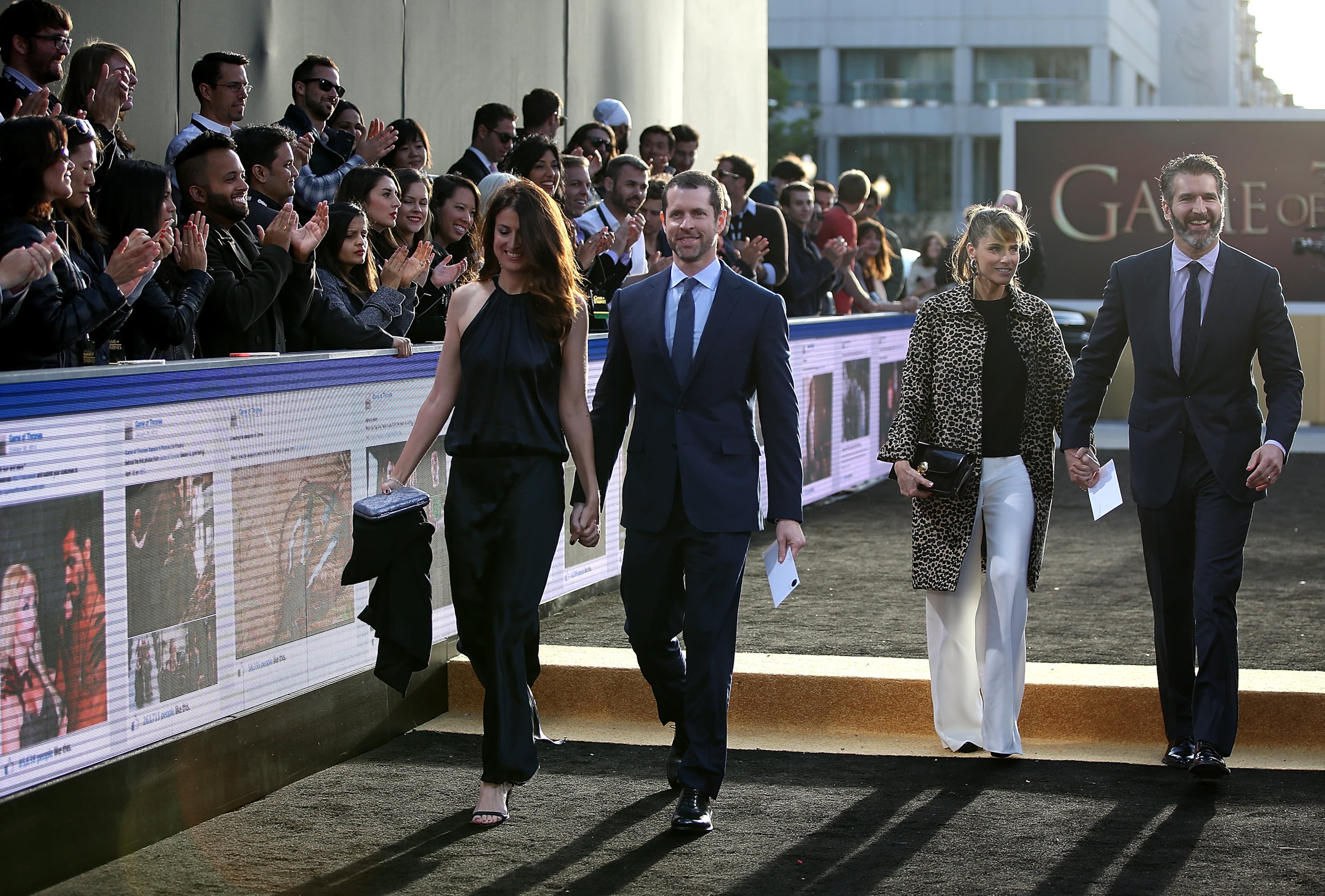 (L-R) Andrea Troyer, creator/executive producer D.B. Weiss, actress Amanda Peet and creator/executive producer David Benioff attend the premiere of HBO's 'Game of Thrones' Season 5 at San Francisco Opera House on March 23, 2015 in San Francisco, California. (Photo by Justin Sullivan/Getty Images)