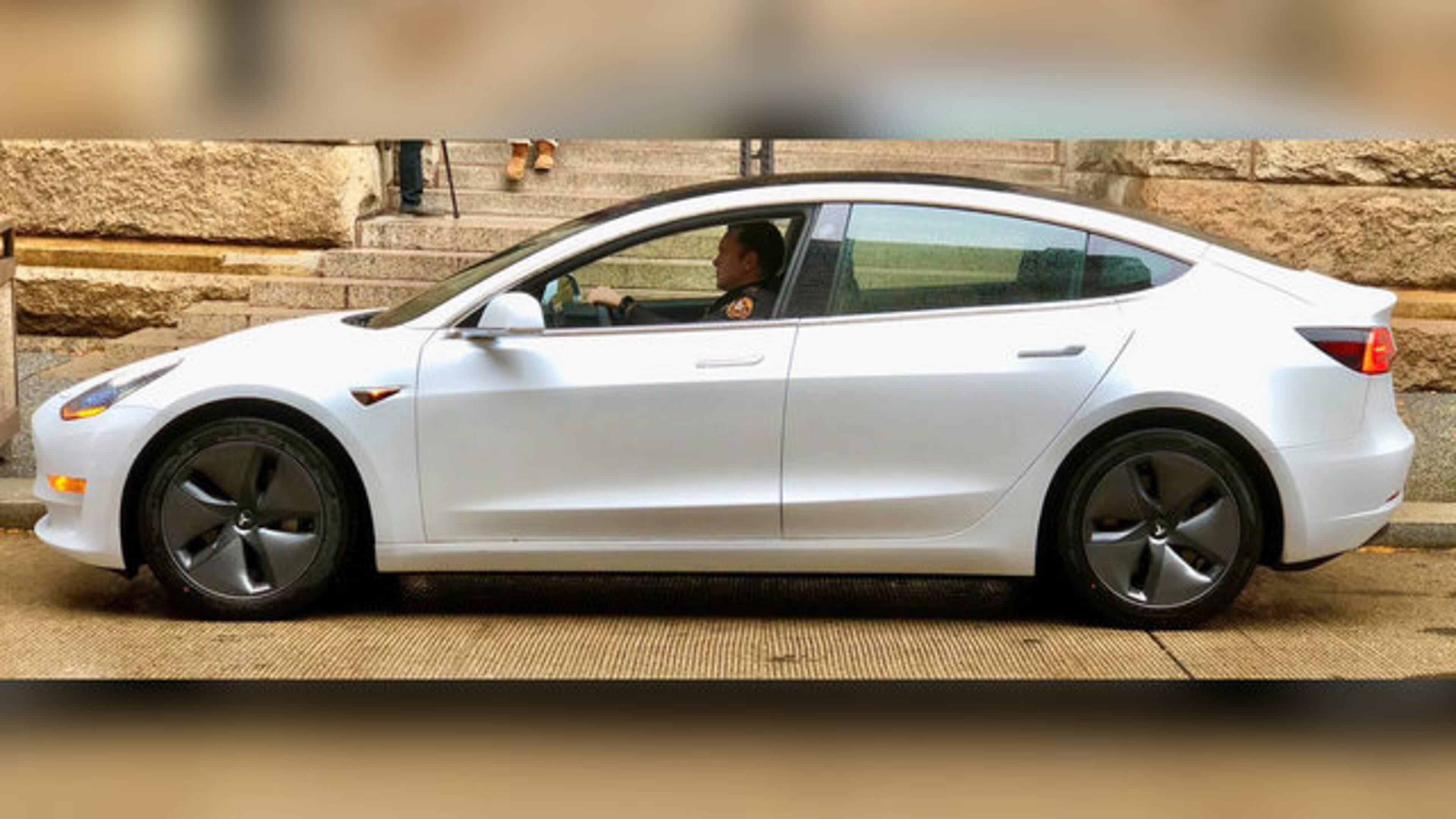 In a Facebook post, officials said Tesla provided them the opportunity to test-drive a Model 3 for the week “in hopes that we can add Tesla’s to our fleet.” (Allegheny County Sheriff's Office)