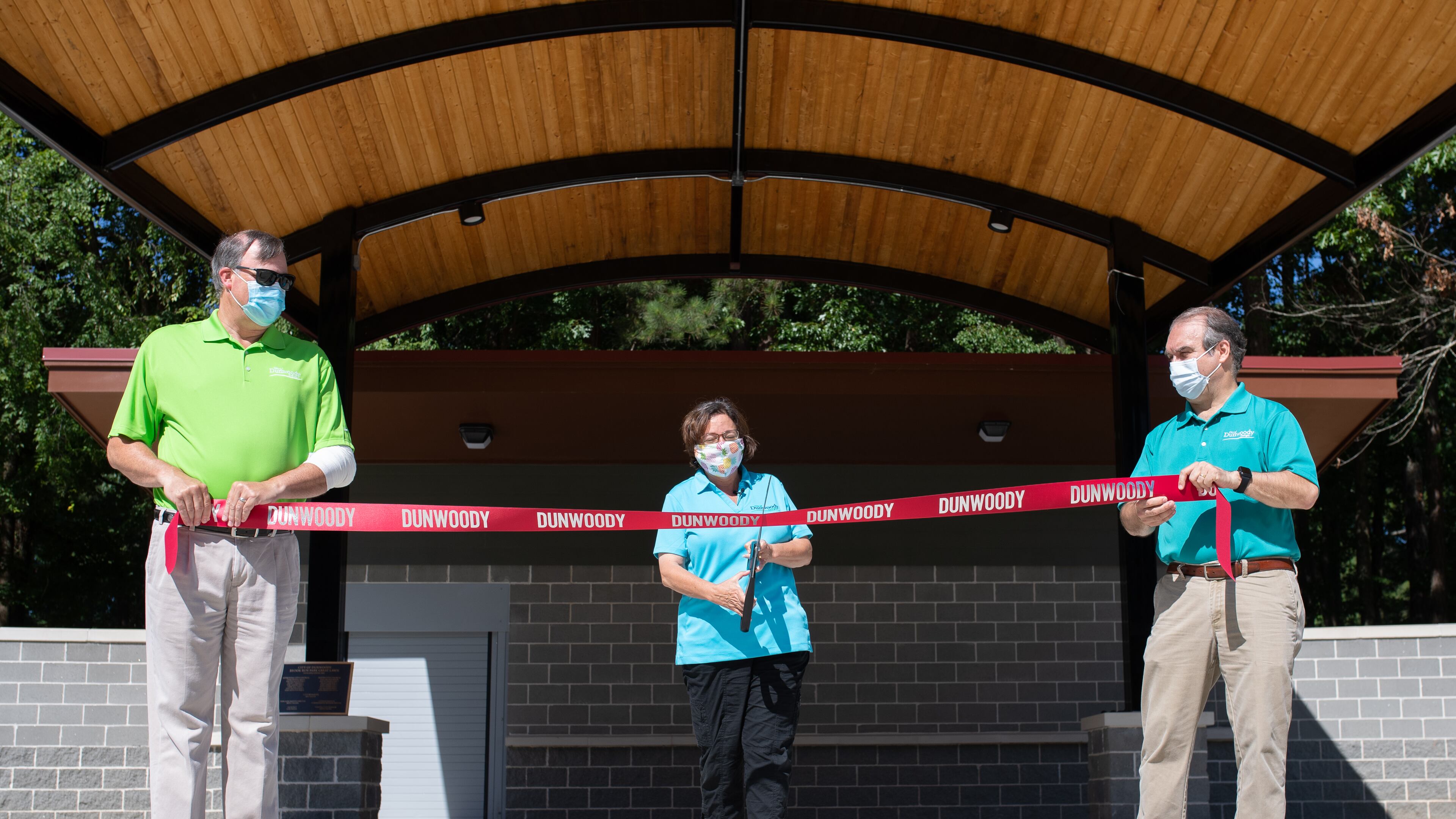 Dunwoody’s Mayor and City Council held a series of socially-distanced ribbon cuttings to mark the official opening of important enhancements to Brook Run Park. Courtesy of the City of Dunwoody