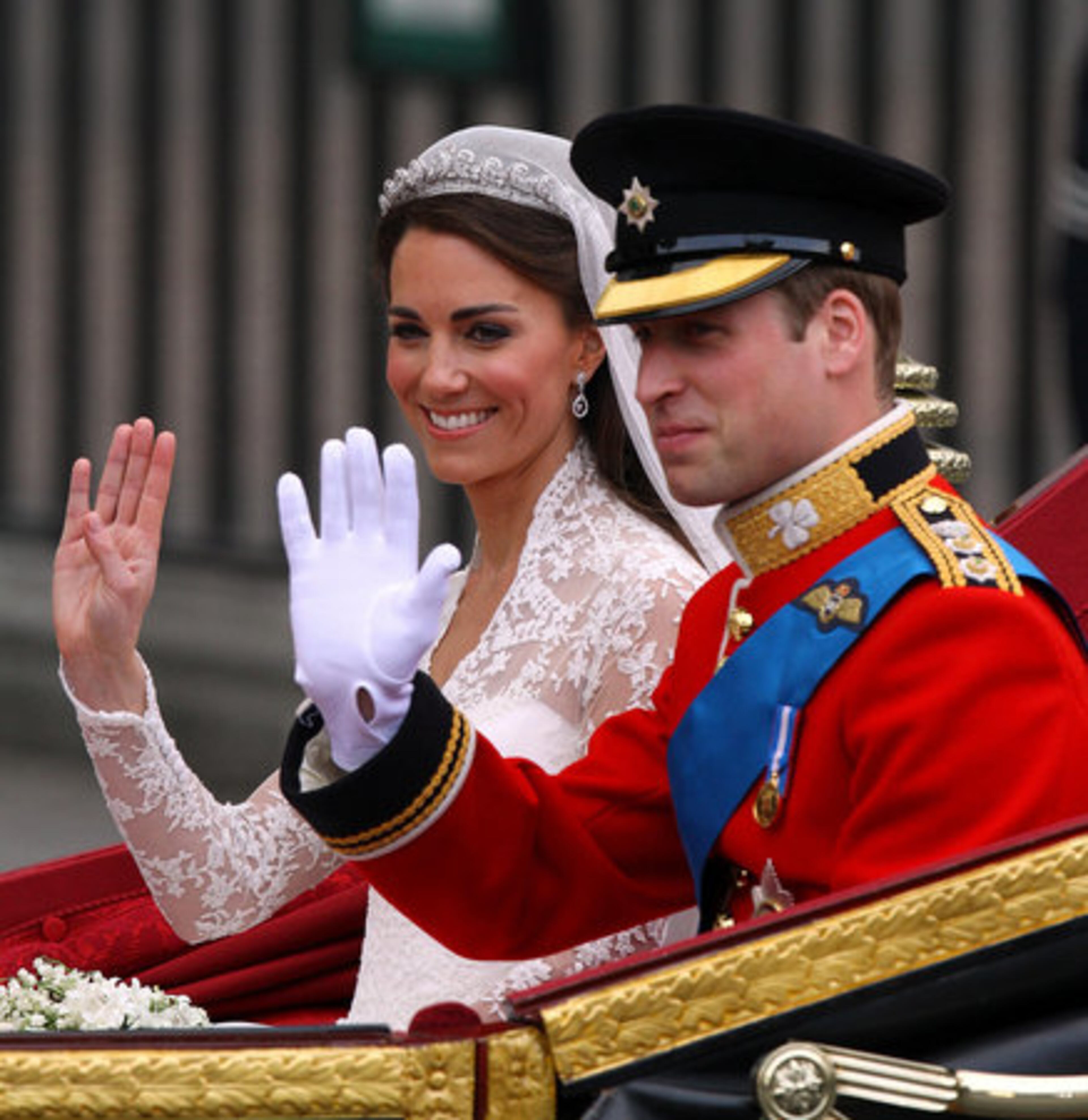 Prince William his bride Kate, Duchess of Cambridge, leave Westminster Abbey, London, following their wedding, Friday April. 29, 2011.
