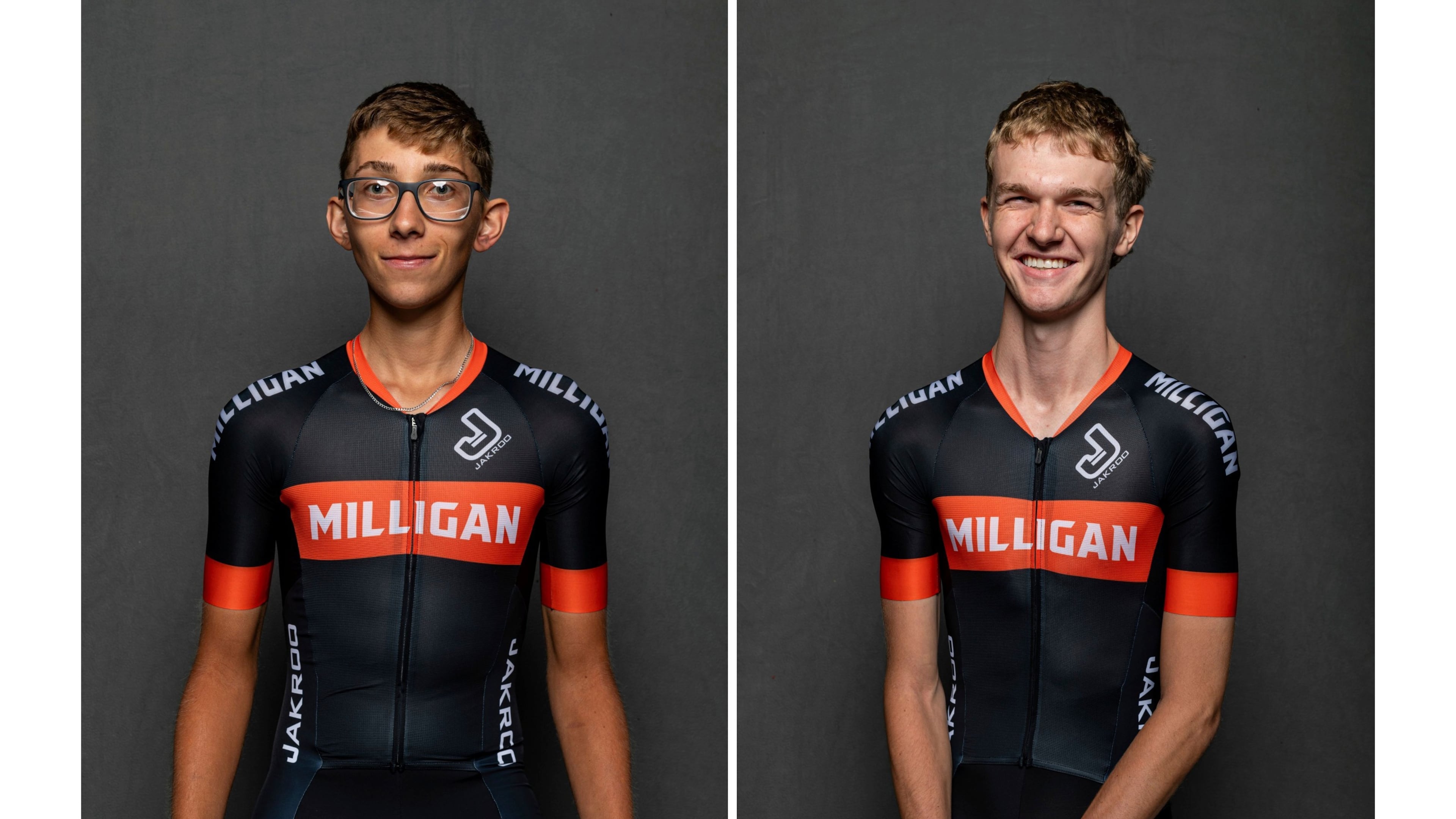 This combination of undated photos provided by Milligan University show student cyclists Haylan Engdahl, left, and Brayden Rogers, who were killed in a car crash in Hampton, Tenn., Wednesday, Aug. 19, 2026. (Milligan University via AP)