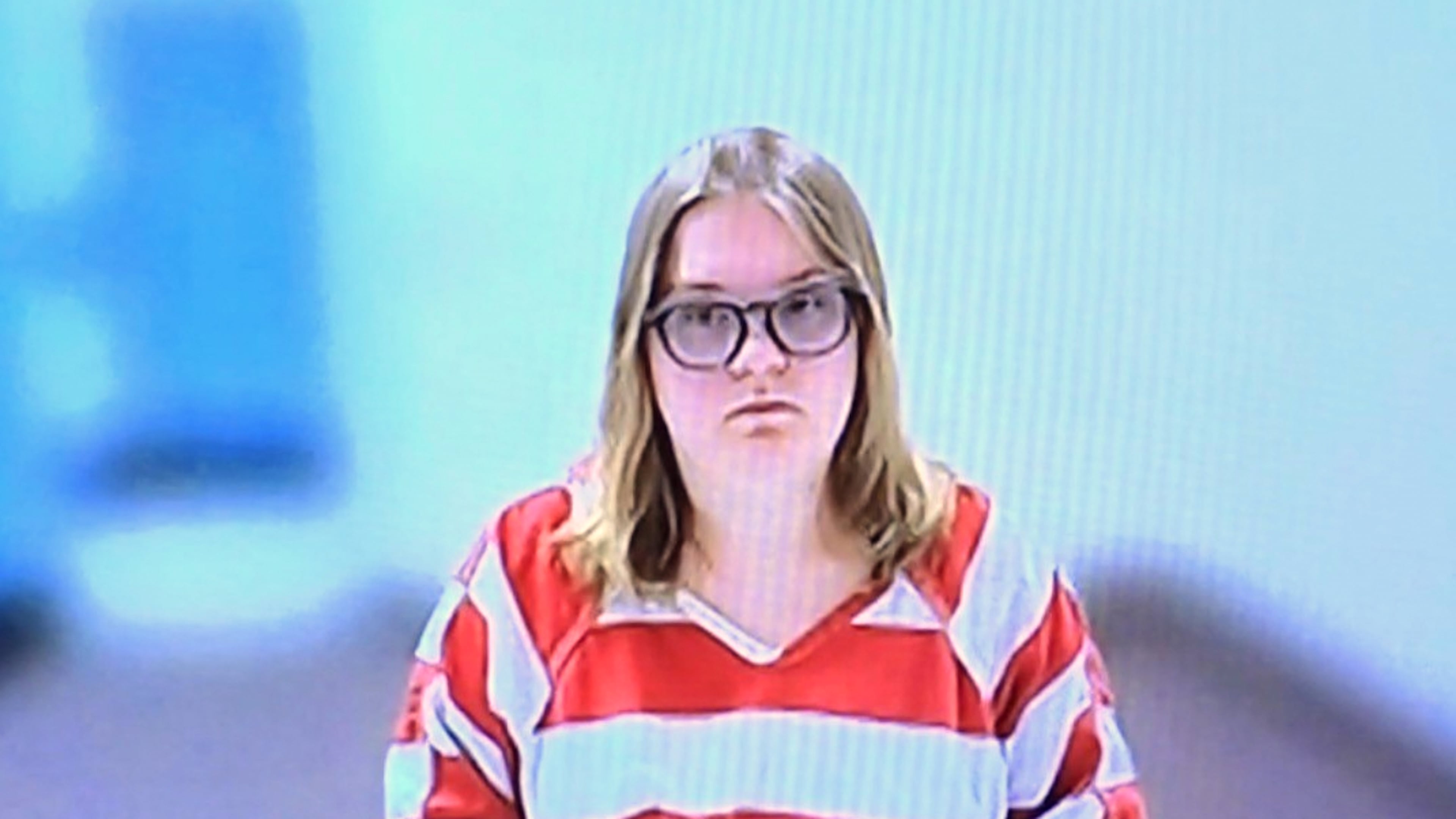 This image taken from KIVI-TV video shows Andrea Shaw attending a court hearing remotely, July 2, 2026, in Payette County District Court in Payette, Idaho. (KIVI-TV via AP)