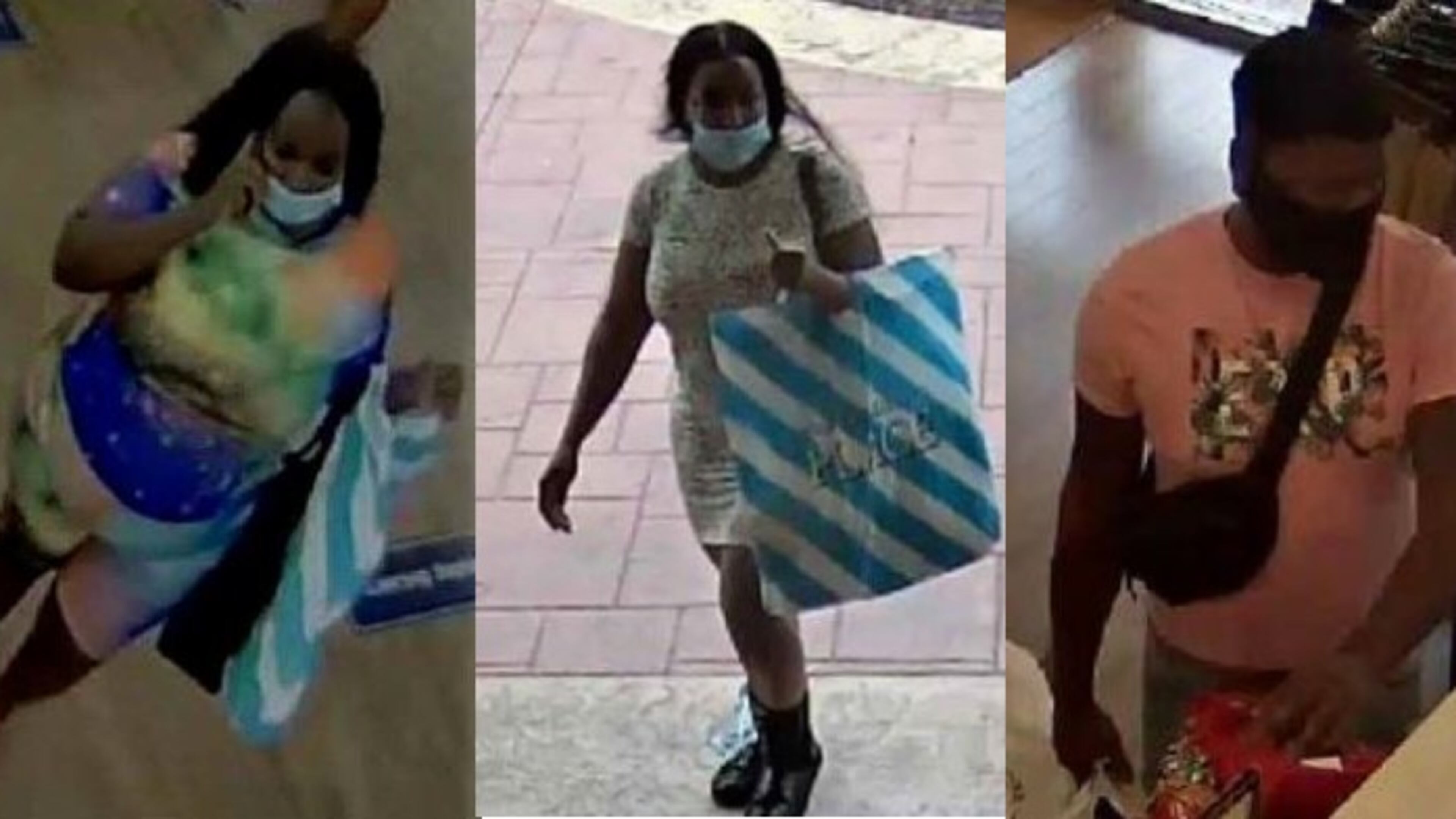 Woodstock police are looking for two women and one man seen in these surveillance images. They are suspected in a shoplifting incident at the Outlet Shoppes at Atlanta that resulted in an injury to an officer.