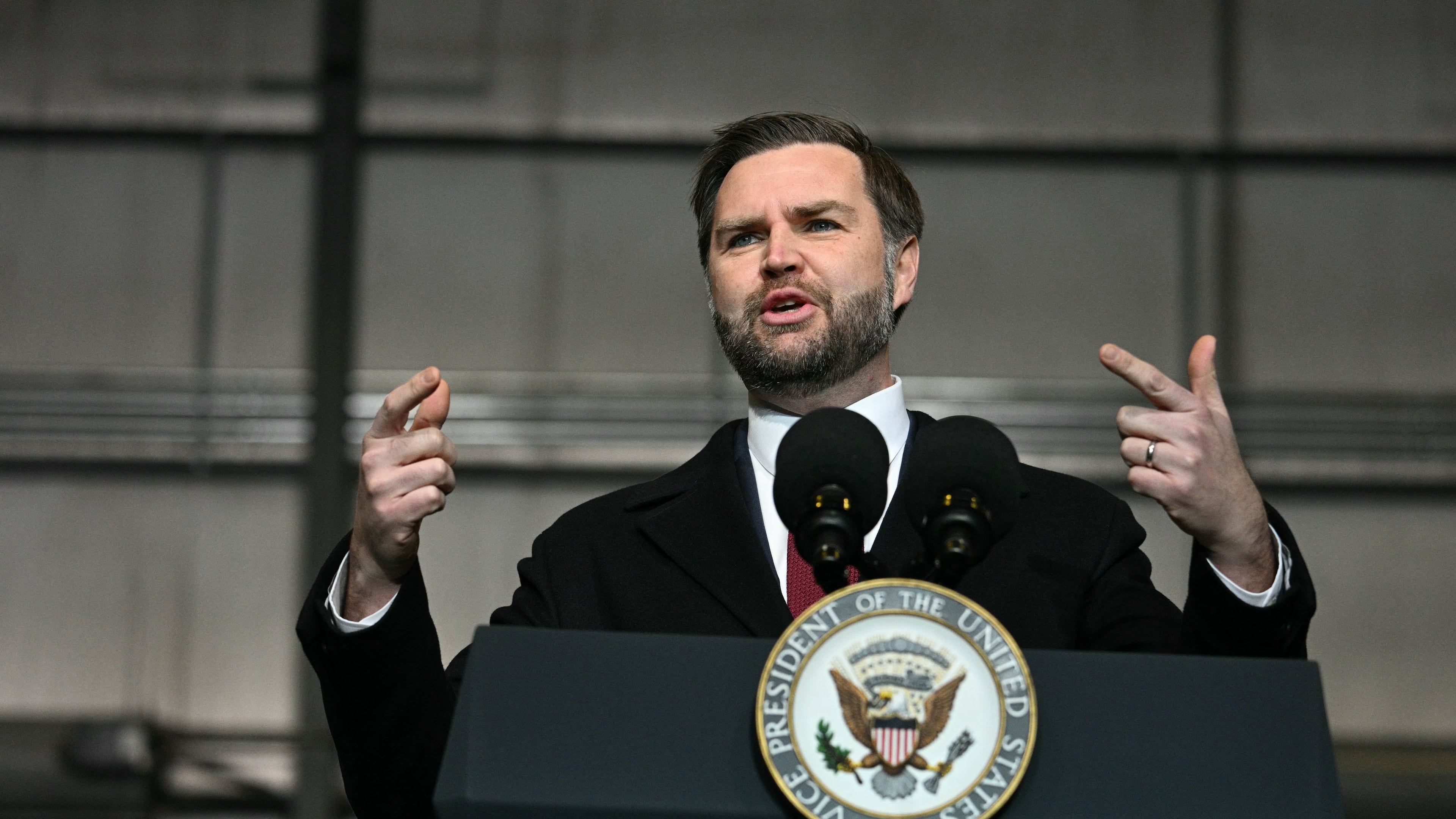 Vice President JD Vance speaks at an industrial shipping facility on the administration's economic agenda and impacts on the Midwest in Toledo, Ohio, on Thursday, Jan. 22, 2026. (Jim Watson/Pool Photo via AP)