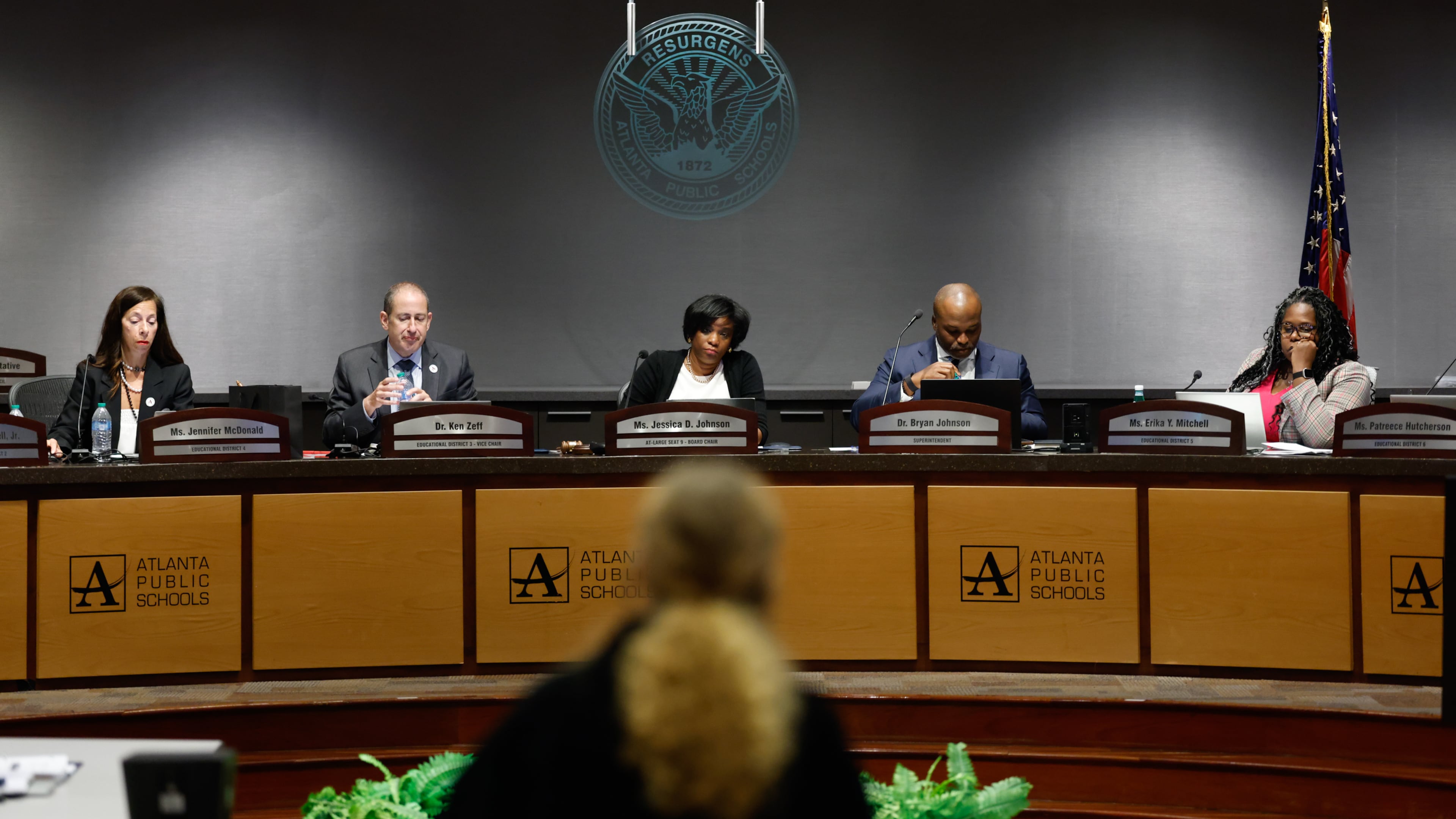 Parent Tammy Brazzelle, a member of the Safe Space to Learn Coalition, speaks at an Atlanta Public Schools board meeting in Atlanta on Aug. 10, 2026. The coalition is advocating to pass a policy preventing ICE agent entry in schools. (Arvin Temkar/AJC)