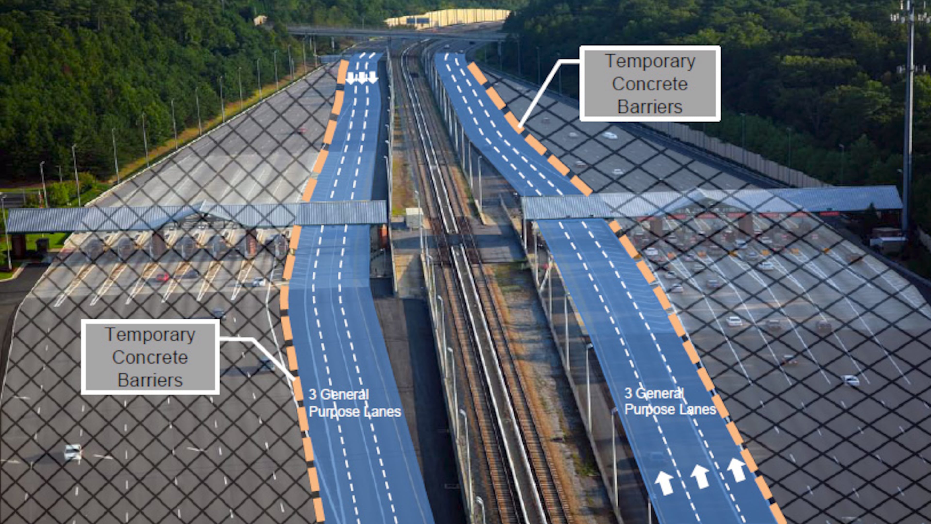 This is a rendering distributed by the State Road and Tollway Authority in March 2013 of the Ga. 400 toll plaza as it will direct traffic after the toll lifts in Nov. 2013, until demolition of the toll plaza is complete.