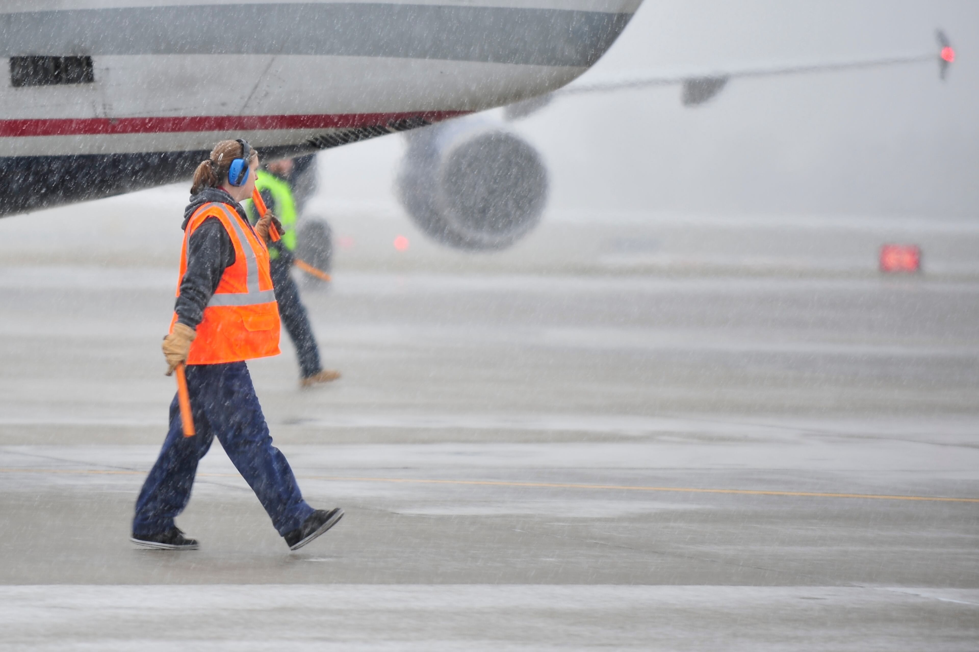 Aircraft diverted from the Philadelphia International Airport line up on the ramp at Lehigh Valley International Airport Sunday, December 8, 2013 in Allentown, Pa. Heavy snow and icing conditions forced the aircraft to divert from landing at Philadelphia. Cold weather has forced thousands of flights to be cancelled across the country, leaving many travelers frustrated for yet another day.