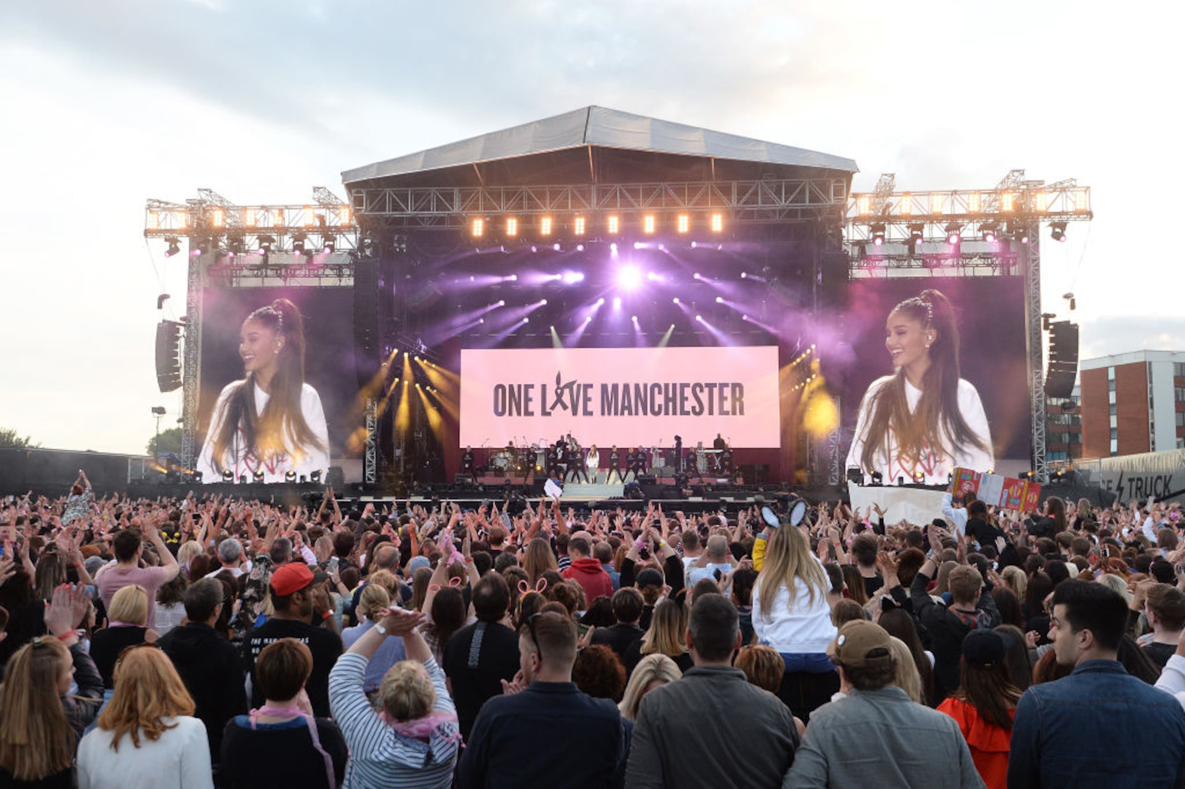 MANCHESTER, ENGLAND - JUNE 04: NO SALES, free for editorial use. In this handout provided by 'One Love Manchester' benefit concert Ariana Grande performs on stage on June 4, 2017 in Manchester, England. Donate at www.redcross.org.uk/love (Photo by Getty Images/Dave Hogan for One Love Manchester)